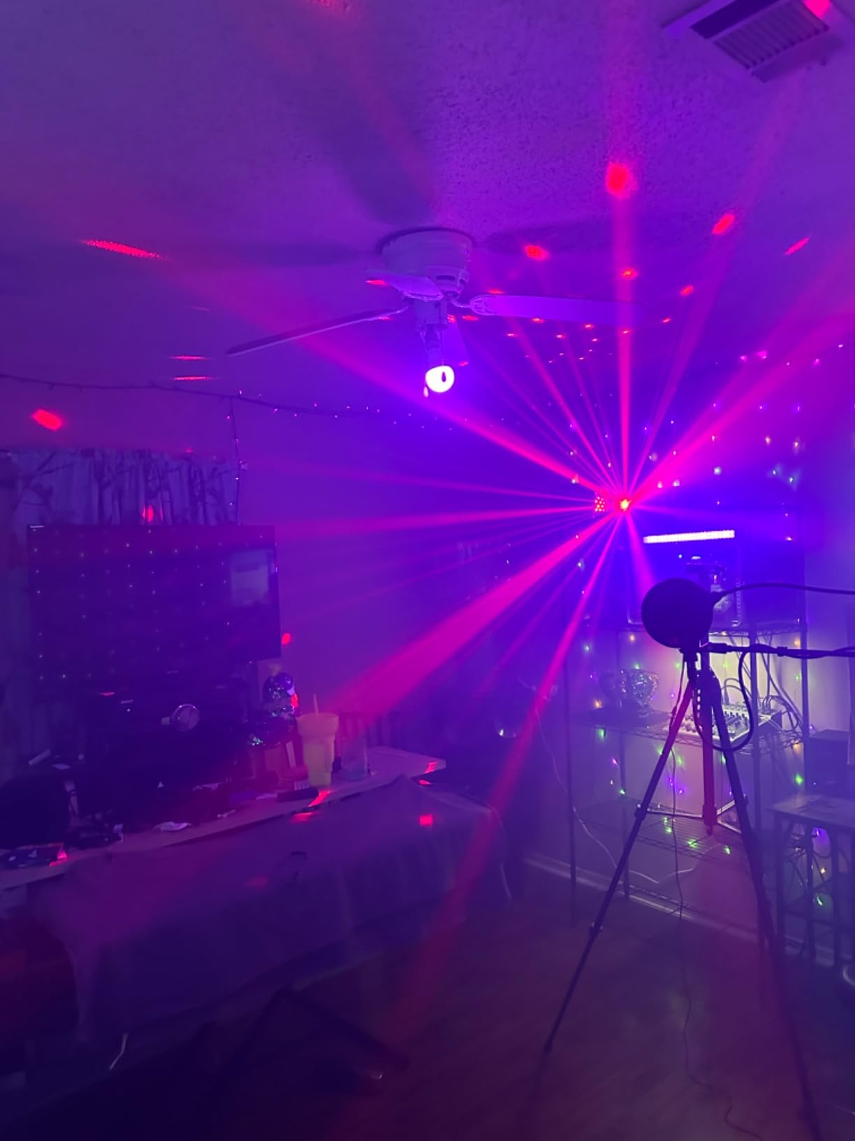 Telbum DJ Lights with Stand, 5 in 1 Party Bar Light Set with Rotating Ball, Strobe, UV, Colorful LED Par Light and Pattern, Sound Activated DJ Lighting System customer photo 1