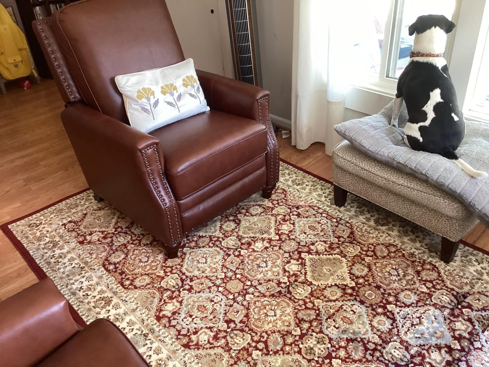 HULALA HOME Genuine Leather Manual Recliner with Solid Wood Legs, Saddle | Premium Top Grain Leather, Mid Century Modern Style, Push Back Recliner with Nailhead Trim, Adjustable Backrest & Footrest customer photo 1