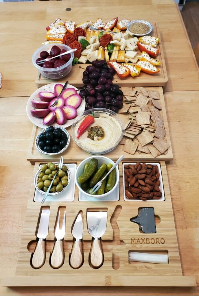 Extra Large Bamboo Charcuterie Board, 3-Layer Pull-Out Cheese Trays customer photo 1