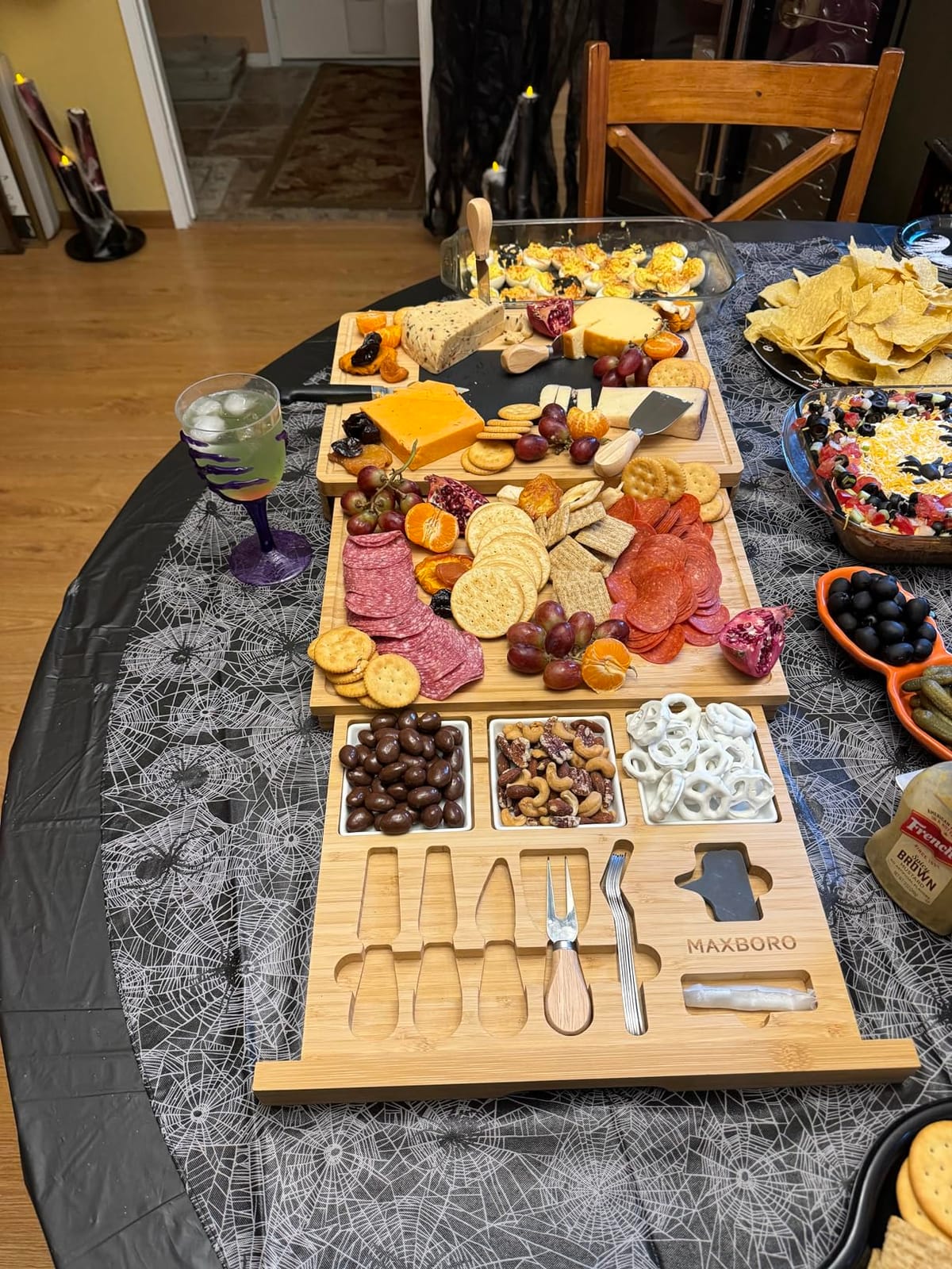 Extra Large Bamboo Charcuterie Board, 3-Layer Pull-Out Cheese Trays customer photo 2