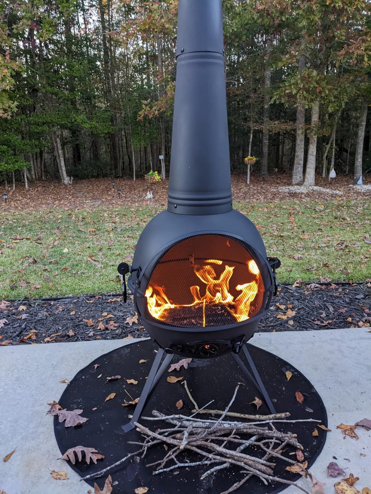 SINGLYFIRE Prairie Fire Outdoor Chiminea Fireplace Deck or Patio Backyard Wooden Fire Pit with Chiminea Cover Rust-Free Iron Black customer photo 1
