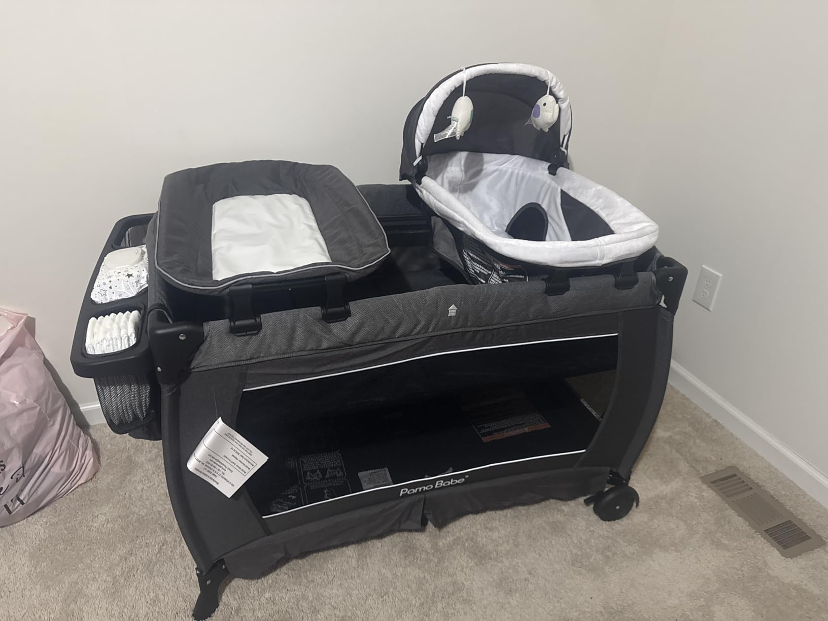 Pamo Babe Pack and Play 4-in-1 Baby Playard with Bassinet & Changing Table, Foldable Portable Playpen with Mattress, Travel Crib for Newborn to Toddler 0-36M-Black customer photo 1