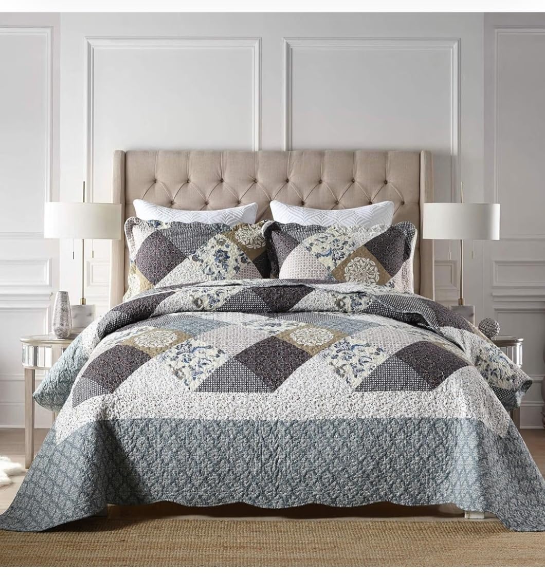 Travan 3-Piece Quilt Set Quilted Bedspread Lightweight Coverlet Set Garden Style Floral Printed Oversized Quilted Bedding Set with Shams for All Season, Exquisite, Queen Size customer photo 1