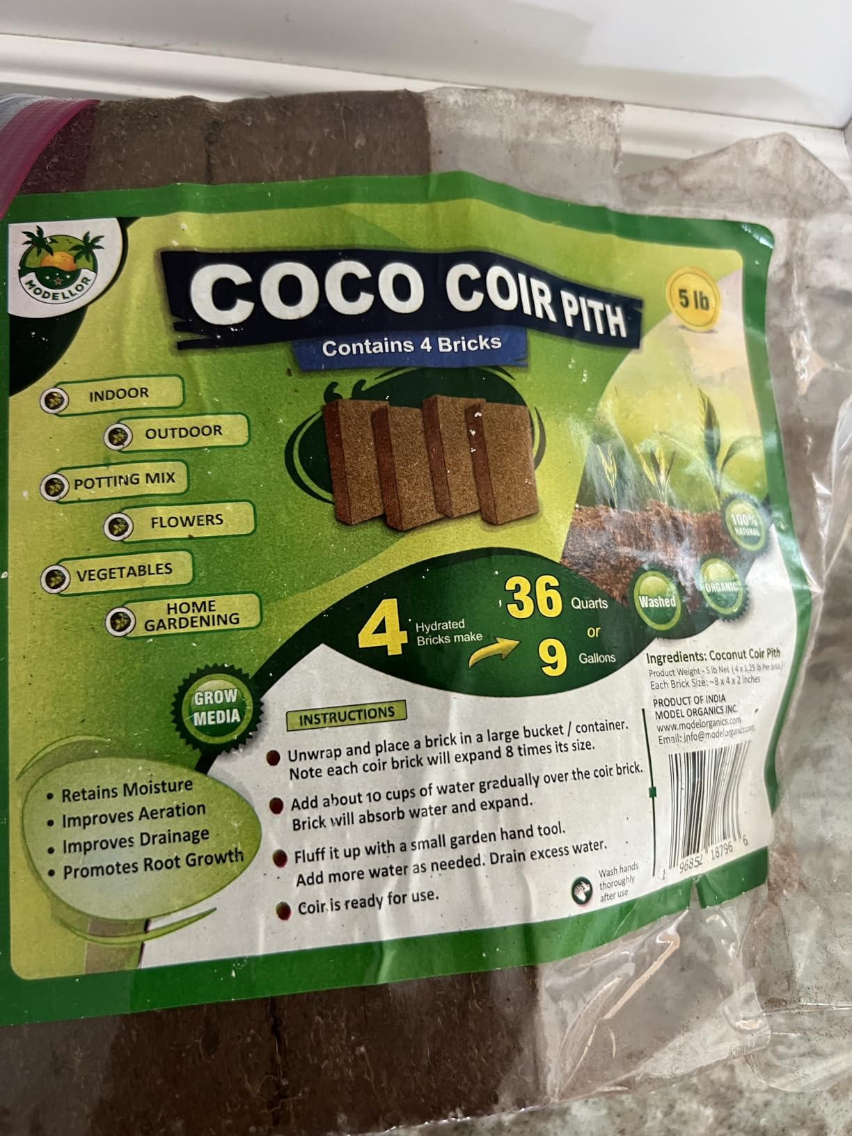 MODELLOR Coco Coir Bricks, 4-Pack (5 lb) – Premium Super Washed, Yields 9 Gallons (36 Quarts), Organic, pH-Balanced Growing Medium for Seed Starting & Gardening customer photo 1