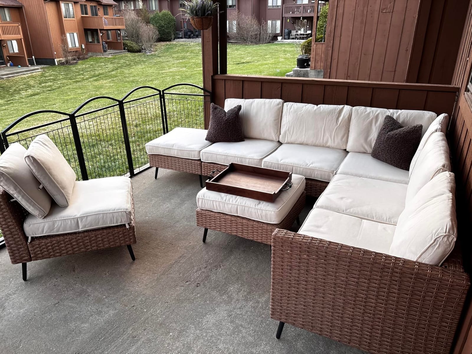 LAUSAINT HOME Outdoor Patio Furniture, 8 Piece Outdoor Sectional Sofa PE Rattan Wicker Patio Conversation Sets,All Weather Patio Furniture Set with Thick Cushions for Garden, Poolside, Backyard(Beige) customer photo 2