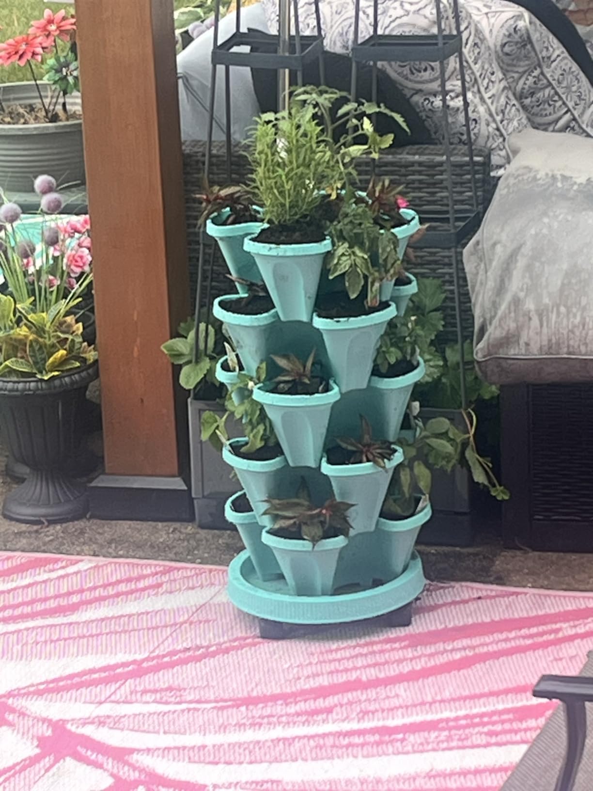 GameXcel Vertical Planter Tower - 5 Tier Stackable Garden Planters with Wheels and Tools Plant Pots for Strawberry Herb Flower and Vegetable Indoor Outdoor Use Red customer photo 1
