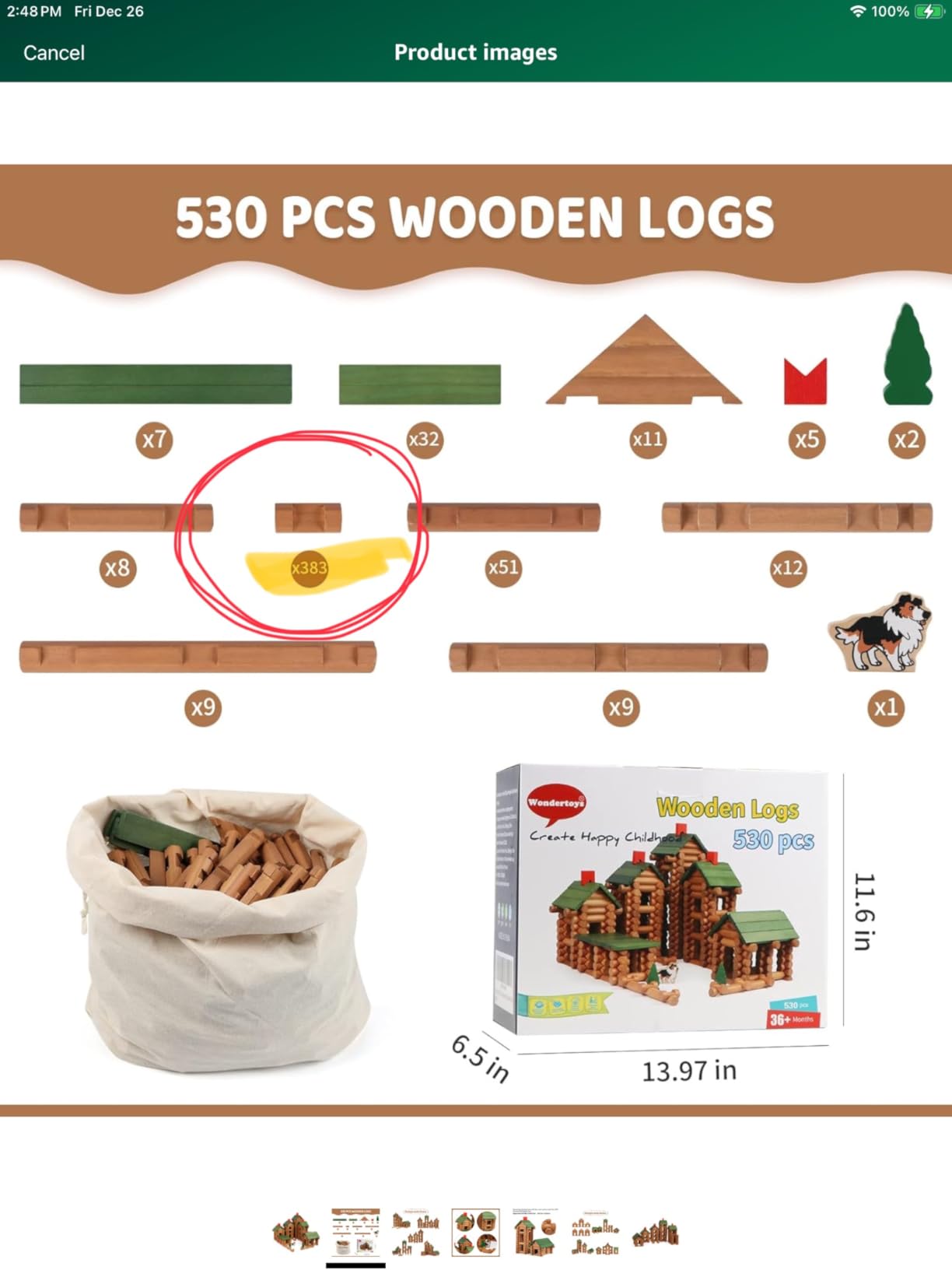Wondertoys 530 Pcs Wooden Logs Set Ages 3+, Classic Building Log Toys for Kids, Creative Construction Engineering Educational Gifts customer photo 1