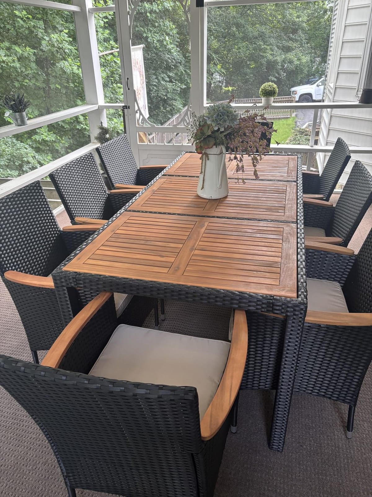Flamaker Patio Dining Set for 6 Outdoor Acacia Wood Table and Chairs, Black customer photo 1