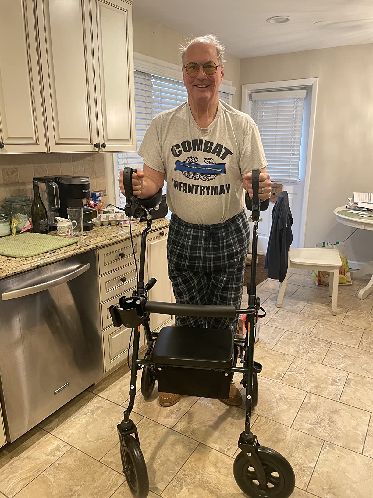 ELENKER All-Terrain Upright Rollator Walker, Stand Up Rolling Walker with 10’’Big PU Wheels and Adjustable Padded Armrests for Seniors from 4’8”to 6'4”, Red customer photo 2