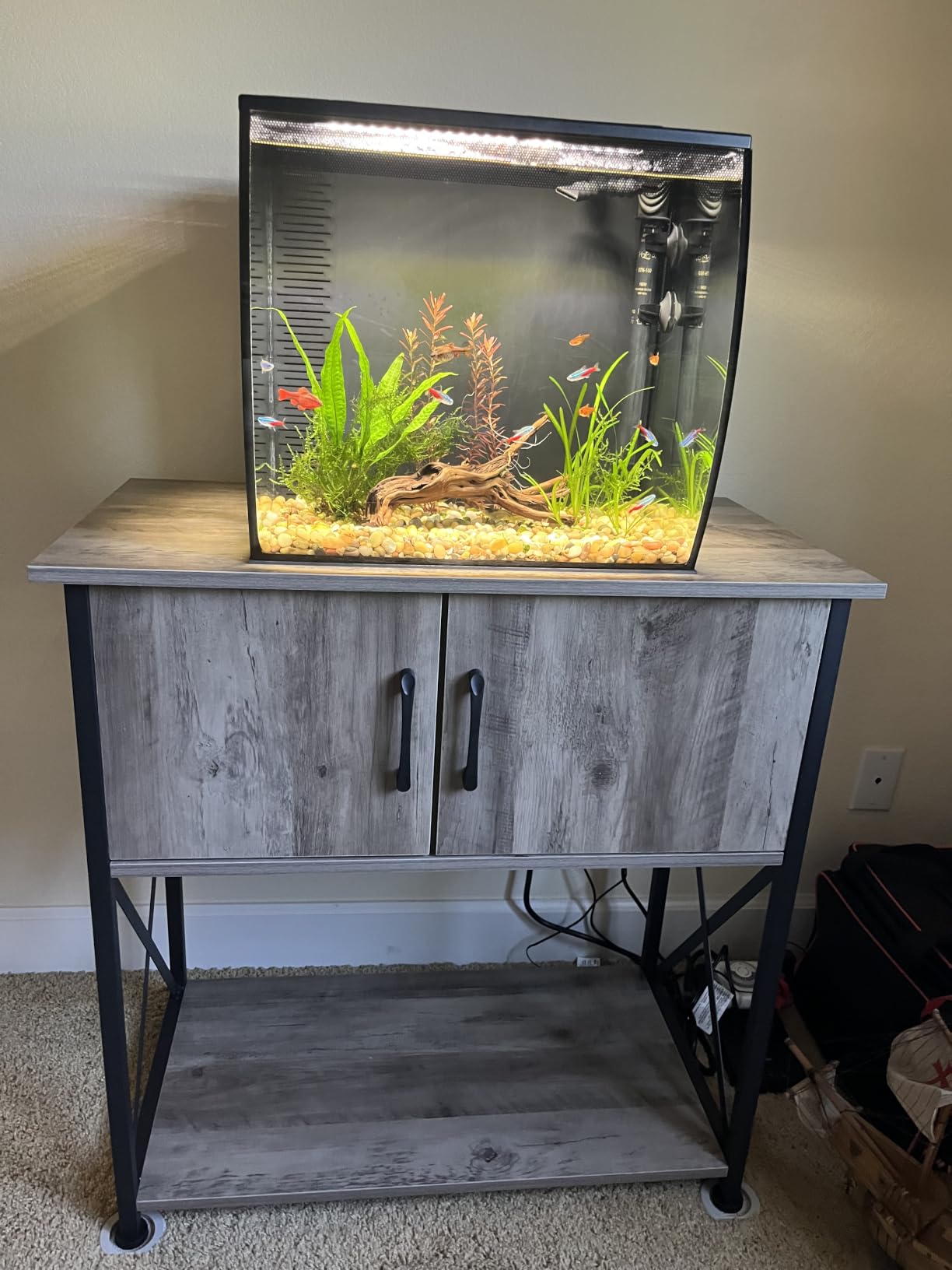 Herture 20-29 Gallon Aquarium Stand Metal Frame Fish Tank Stand with Cabinet Storage, for 20 Gallon Long Aquarium,30.7