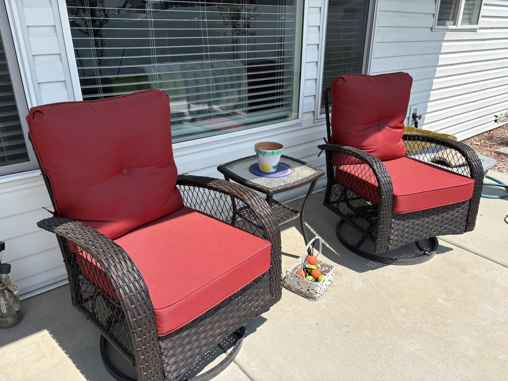Patio Furniture Set 3 Pieces, Outdoor Swivel Glider Rocker Bistro Set, Blue customer photo 2