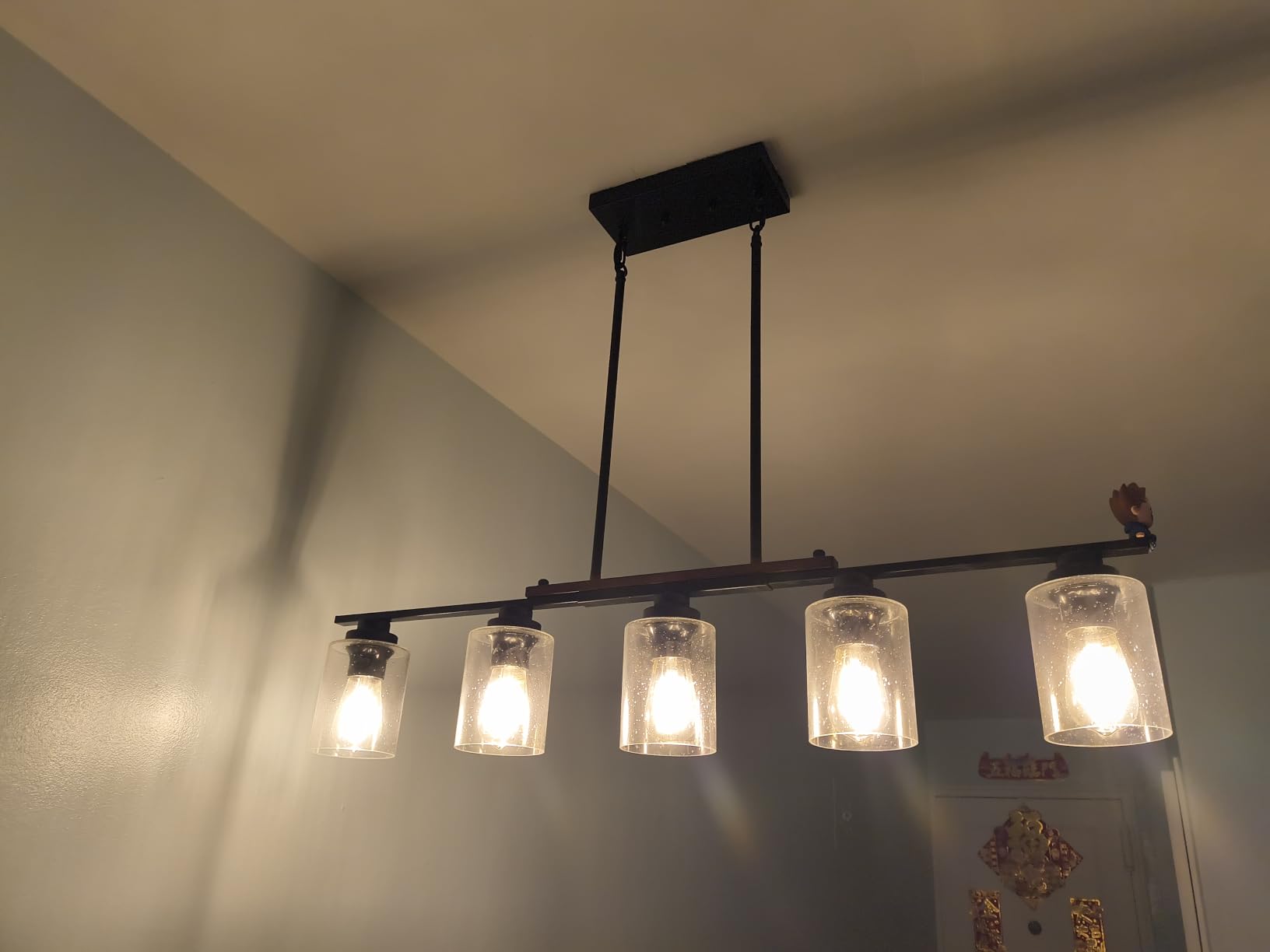 Amico 5-Light Dining Room Light Fixture, Seeded Glass Island Chandelier customer photo 2