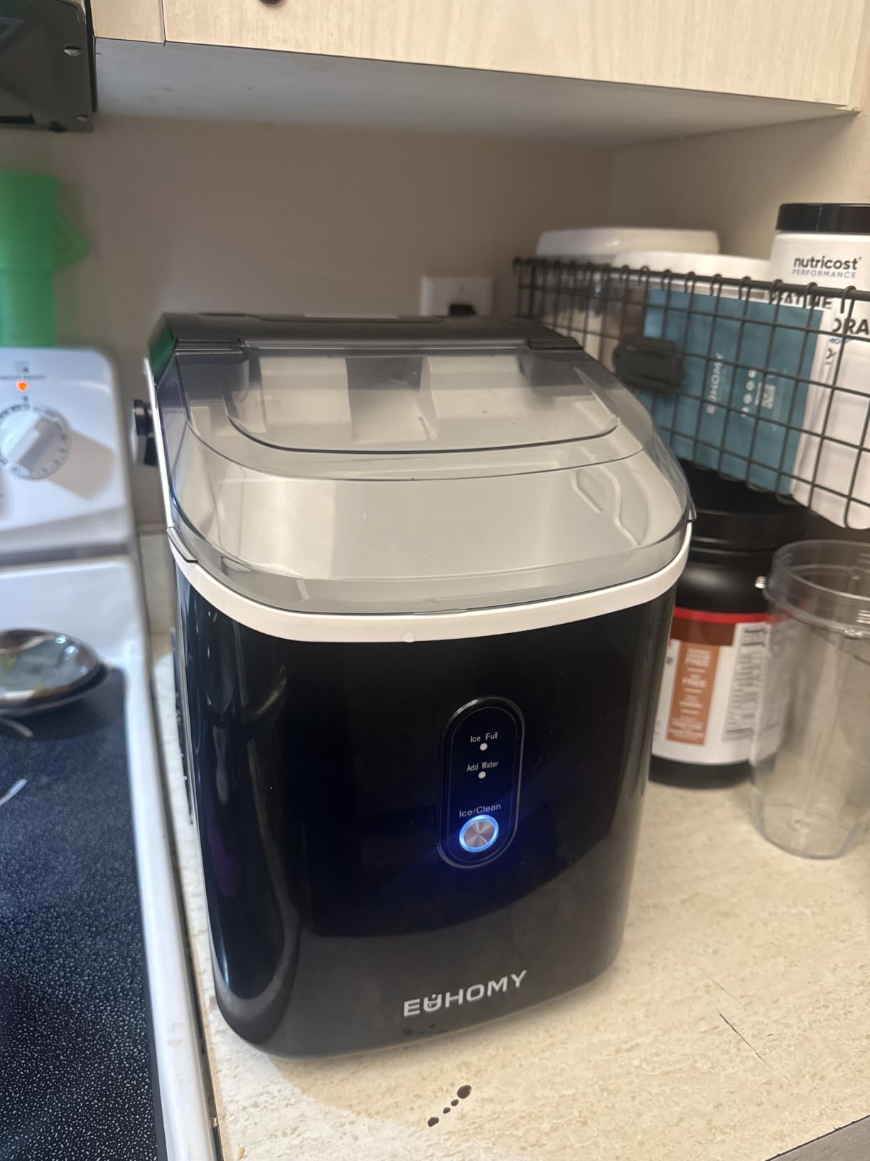 EUHOMY Nugget Ice Maker Countertop with Handle, Ready in 6 Mins, 34lbs Per Day, Removable Top Cover, Auto-Cleaning, Portable Sonic Ice Maker with Basket and Scoop, for Home/Party/RV/Camping (Black) customer photo 2