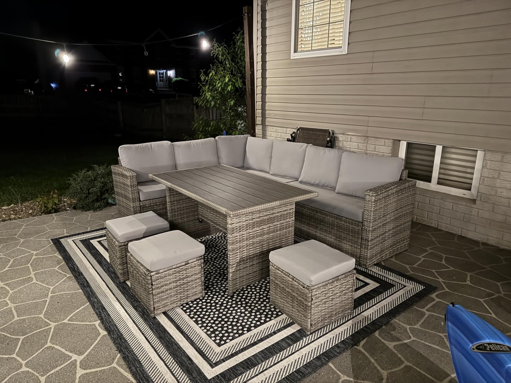 Wumiokio Patio Furniture Set, 7 Pieces Outdoor Patio Furniture with Dining Table&Chair, All Weather Wicker Conversation Set with Ottoman,Brown Rattan & Ivory Cushions (Include Sofa Dust Cover) customer photo 2