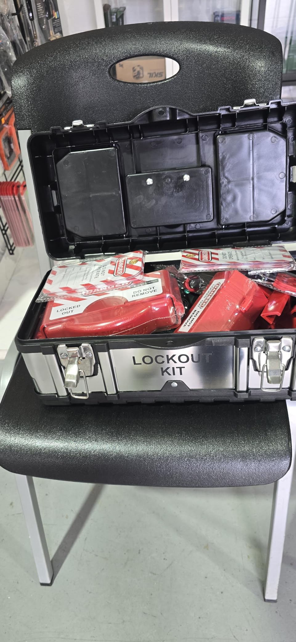 SAFBY Lockout Tagout Kit Electrical Loto - Clamp-On Circuit Breaker Lockout, Group Lockout Hasps, Lockout Tag, Universal Multi- Pole Breaker for Kit Station (Box Orange Kit) customer photo 1