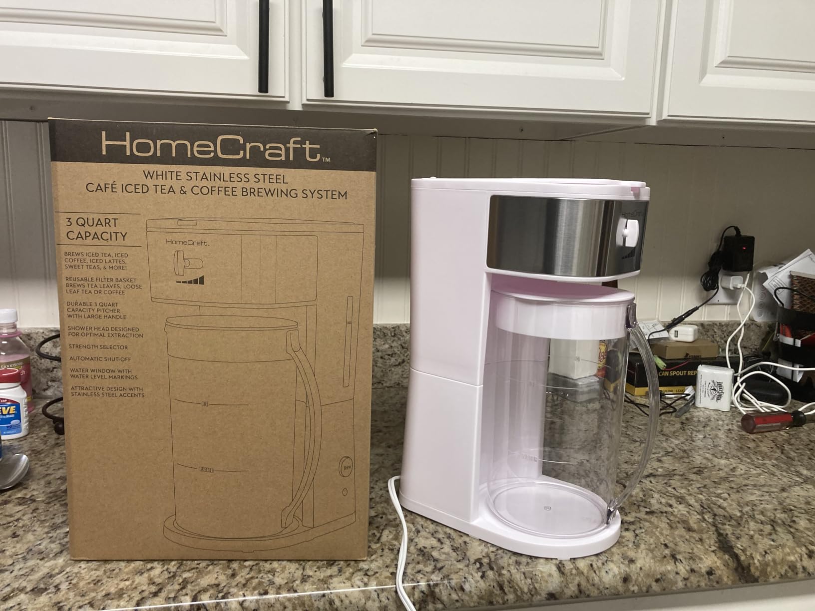 HomeCraft 3-Quart White Stainless Steel Cafe' Iced Tea And Iced Coffee Brewing System, 12 Cups, Strength Selector & Infuser Chamber, Perfect For Lattes, Lemonade, Flavored Water, Large Pitcher customer photo 1