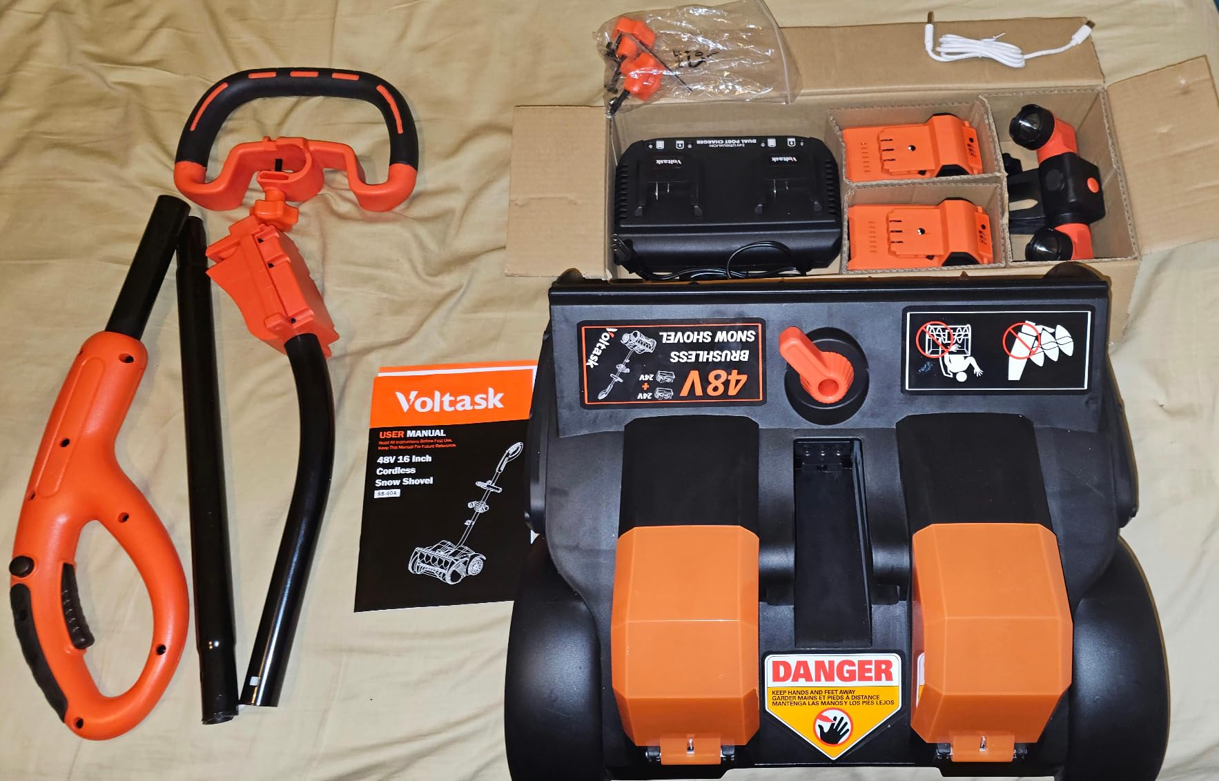 VOLTASK 48V 16-Inch Brushless Cordless Snow Shovel with Wheels, Orange customer photo 1