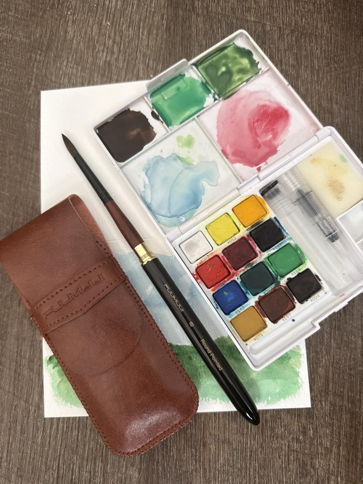 Sable Travel Watercolor Brushes, Fuumuui 4pcs Elegant Sable Travel Brushes Travel Watercolor Kit with Leather Pouch Perfect for Watercolor Gouache Ink Painting customer photo 2