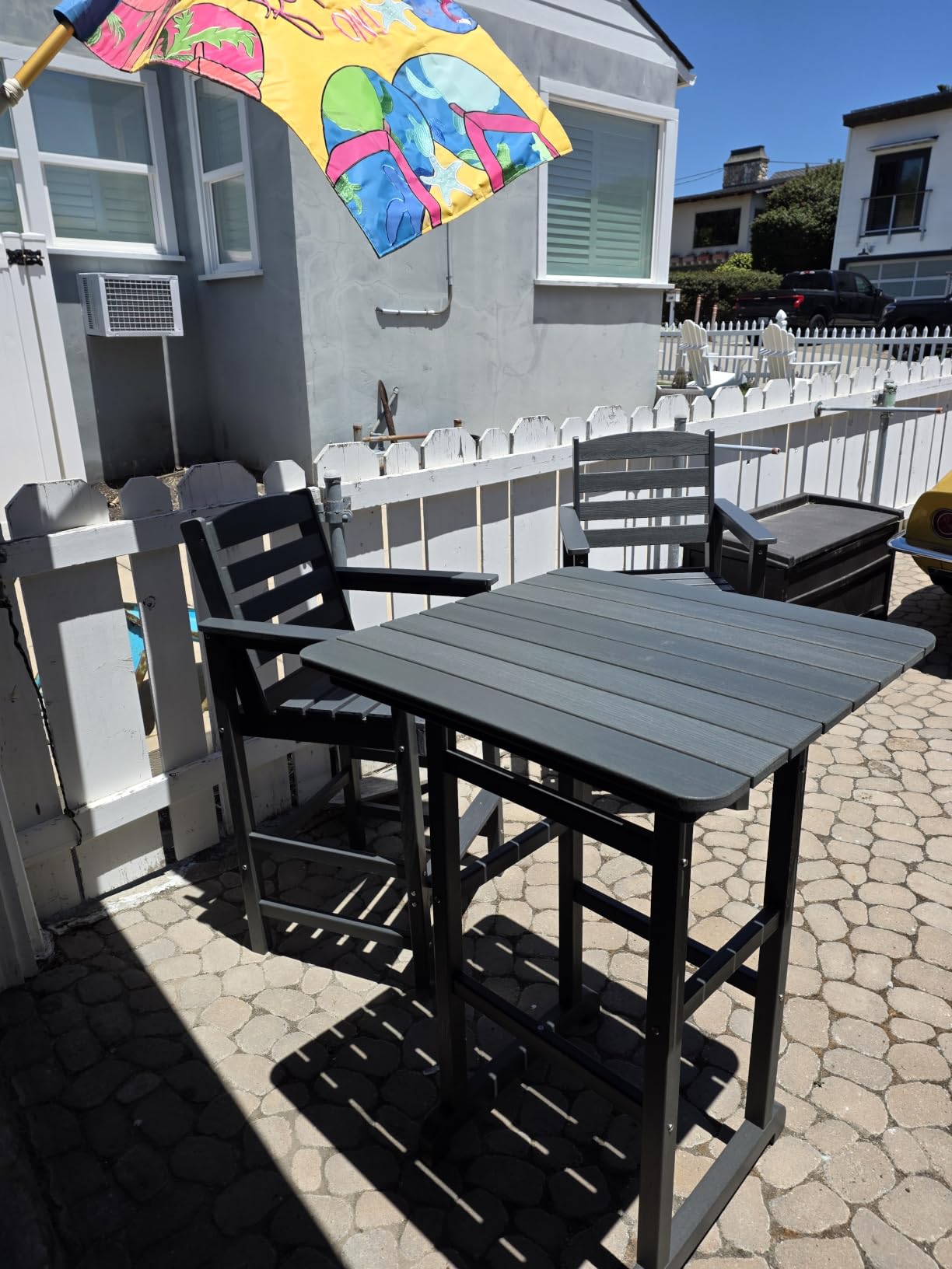 SERWALL 3 Pcs HDPE Bar Height Adirondack Chairs and Bar Table Set, Blue customer photo 1