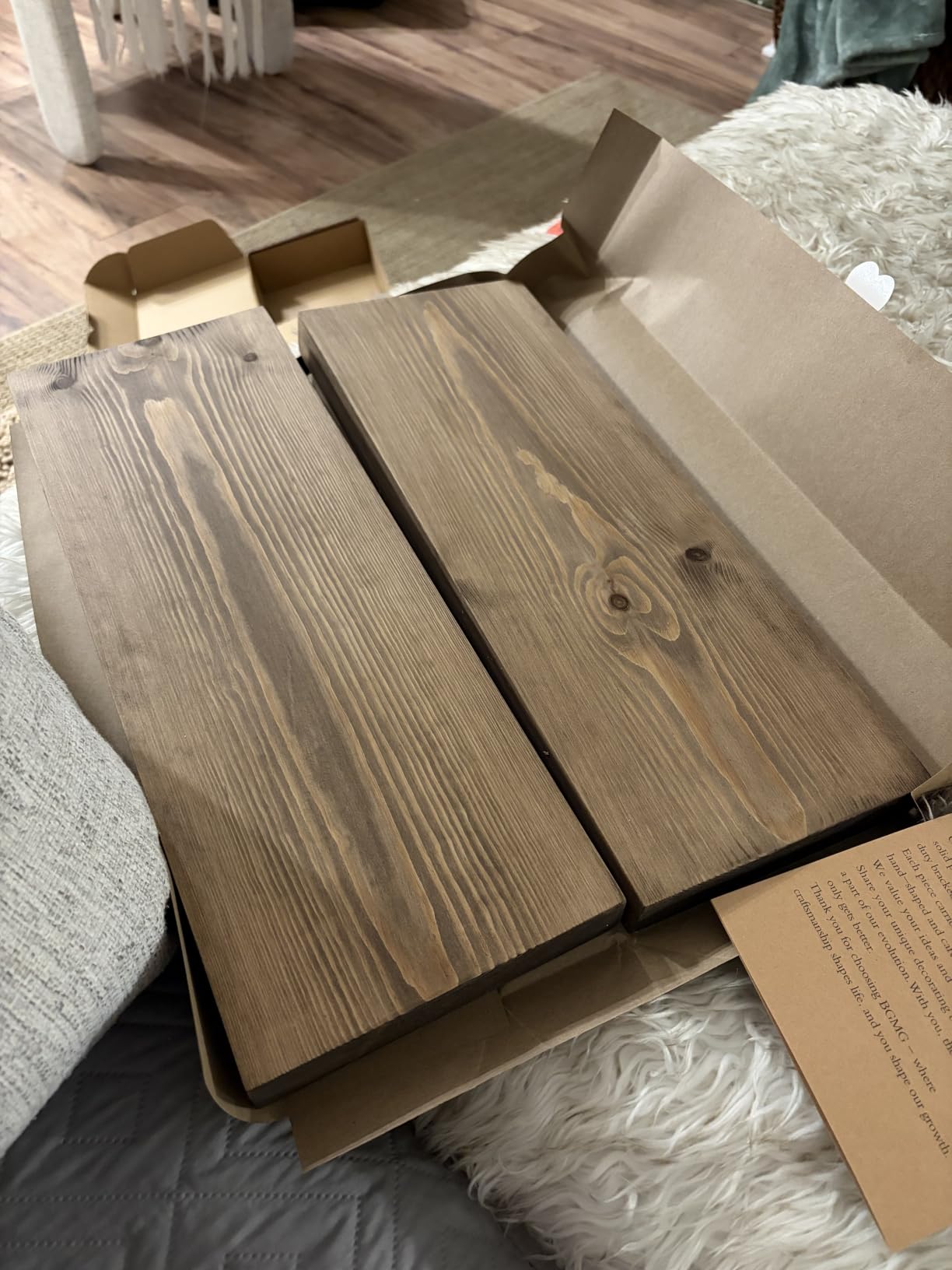 BGMG 36 inch Walnut Floating Shelves for Wall Set of 2, Solid Real Wood Rustic Mount Shelves for Living Room Bedroom Kitchen Farmhouse with Sturdy Hidden Bracket-36x 6.7 inch customer photo 2