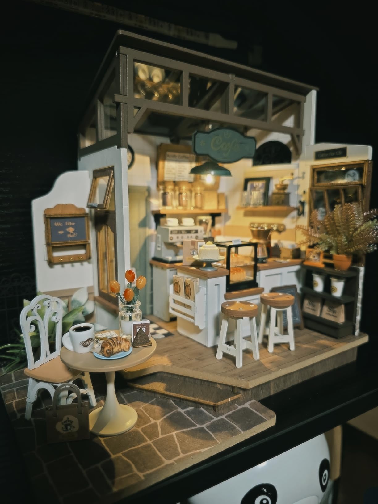 Rowood Coffee Miniature House Kit, Mother's Day DIY Miniature Dollhouse Kits for Adults to Build, Wooden Mini House Model Kits Adults Crafts with LED, Gift on Christmas Birthday for Family-NO.17 Cafe customer photo 1