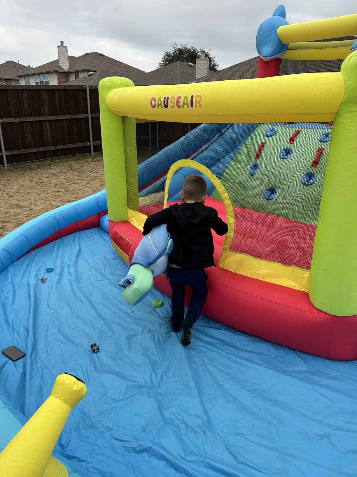 Causeair Inflatable Water Slide with Bounce House, Dolphin Styling, Splashing Pool, Double Water Cannon, Climbing Wall, Heavy Duty Air Blower, Inflatable Water Park Slide for Kids Backyard Summer customer photo 1
