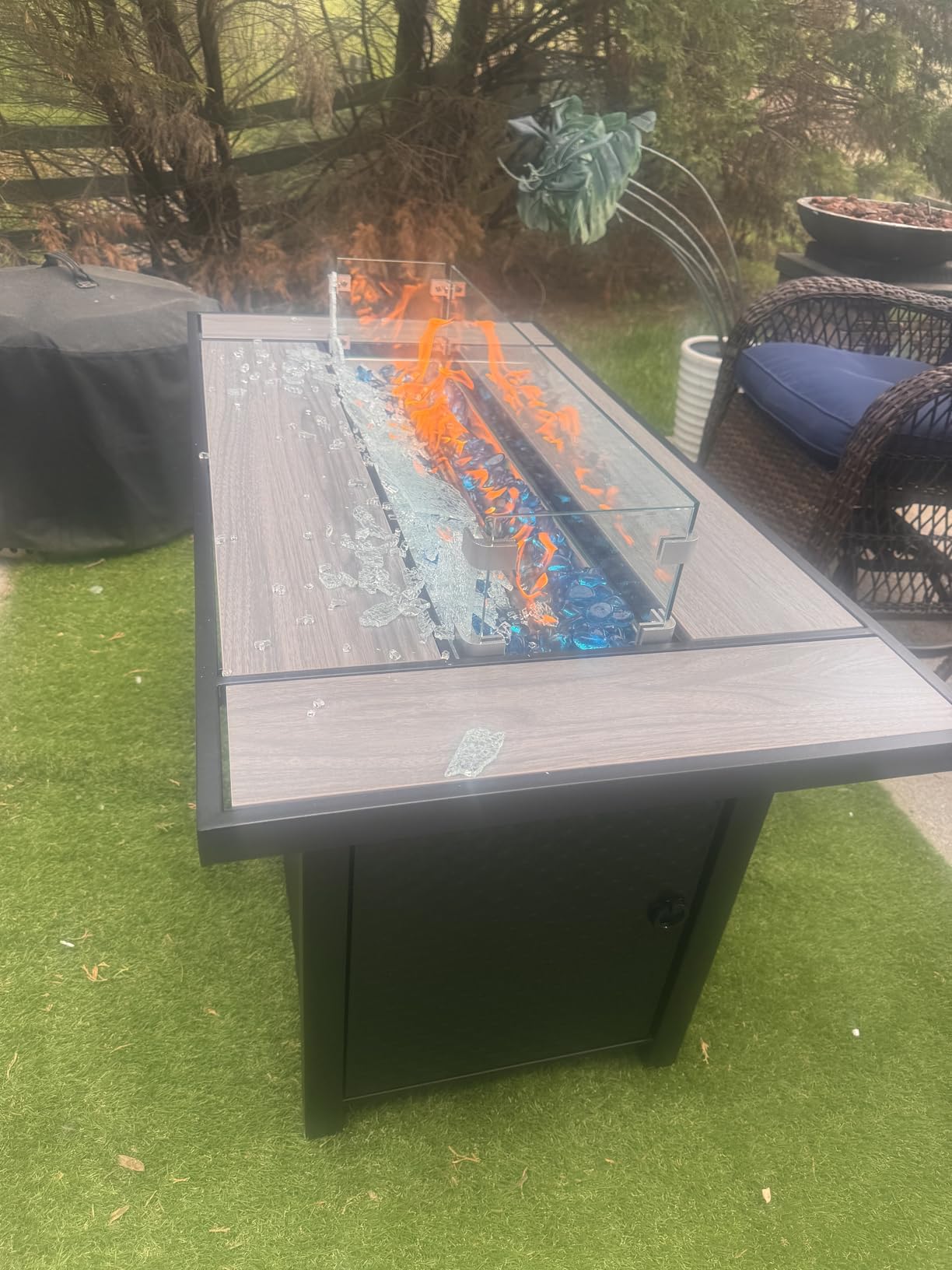 45 inch Outdoor Propane Fire Pit 50,000 BTU Gas Fire Pit Table with Lid, Glass Wind Guard, Waterproof Cover, Rectangle Gas Firepit Table for Garden/Patio, CSA Certification customer photo 1