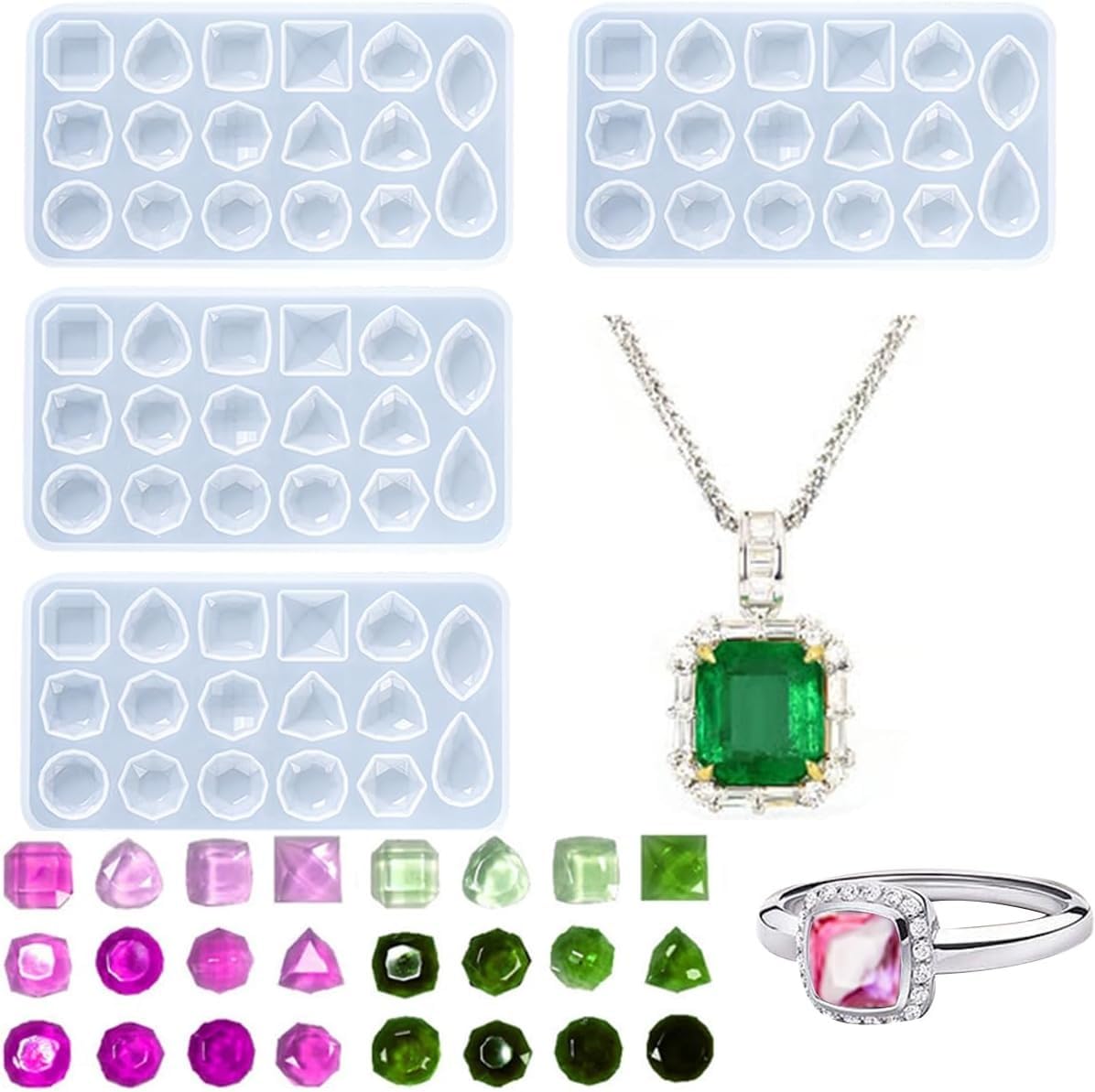 KuuGuu 4 PCS Gemstone Silicone Mold Clear Resin Molds Jewelry Casting Molds for Making DIY Crafting, Earring, Pendant, Studs Jewelry Epoxy Crafting Projects customer photo 1