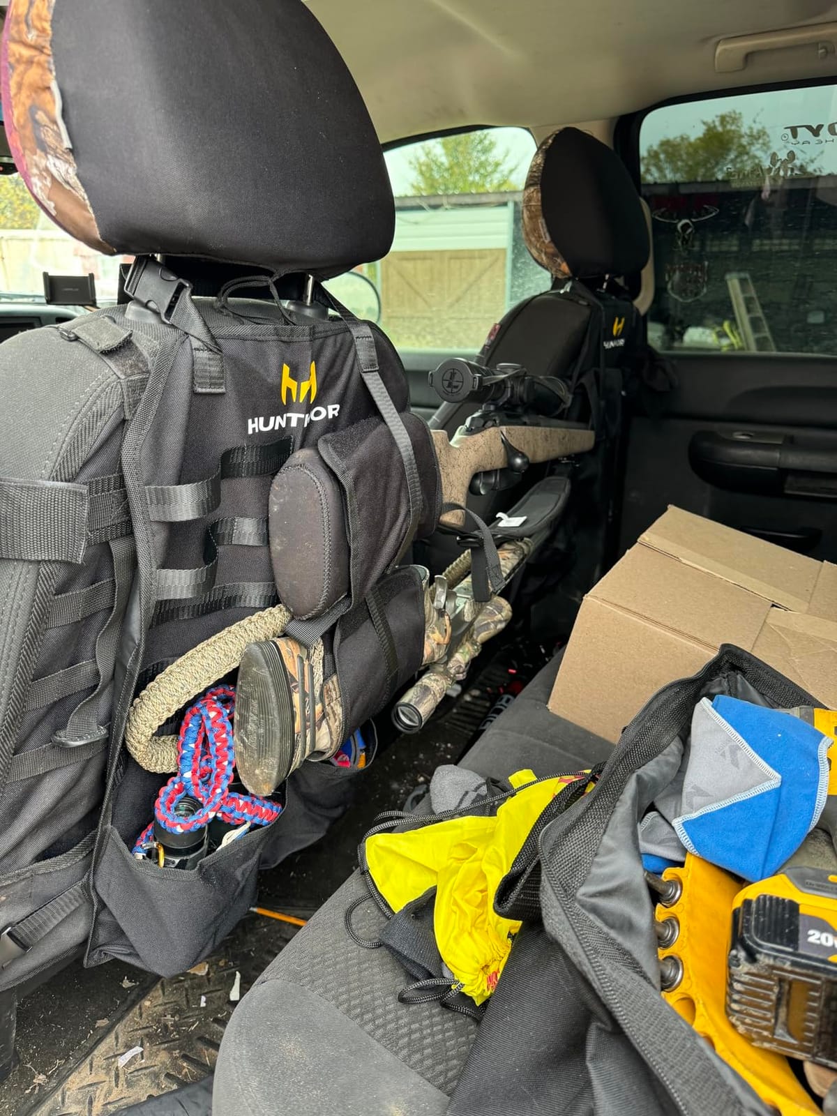 Truck Gun Rack, 2 Pack Seat Back Rifle & Shotgun Organizer, 900D Oxford | Hunting Accessories for Men, Gun Sling Bag, Adjustable Nylon Straps, Two Deep Pockets, Quick Access, Pickup, Jeep, SUV Fit customer photo 2
