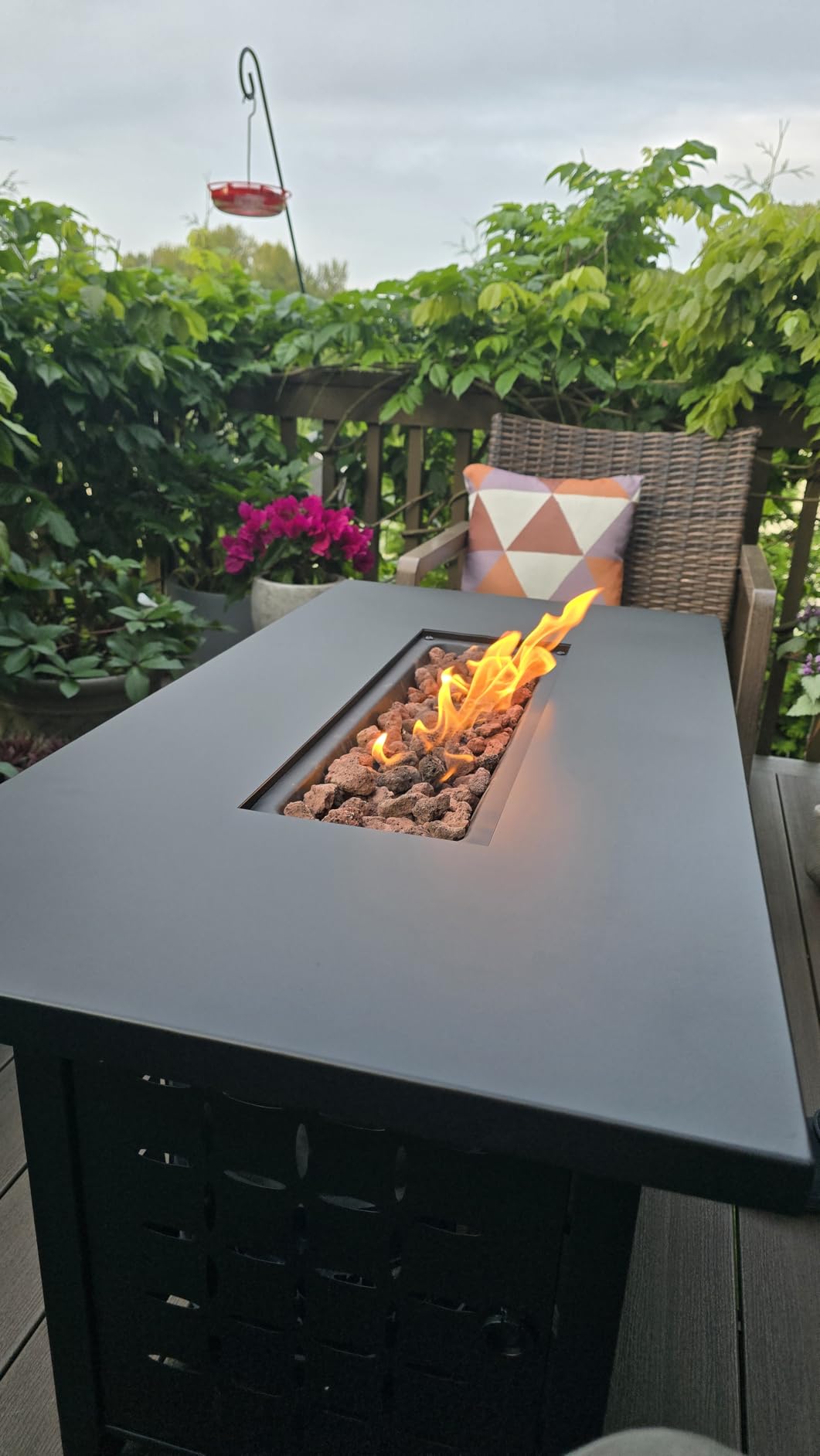 45 Inch Propane Fire Pit Table, 50,000 BTU Outdoor Gas Fire Pit for Patio & Backyard, 2-in-1 Firepit Dining Table with Glass Wind Guard, Blue Glass Rocks & Waterproof Cover customer photo 1