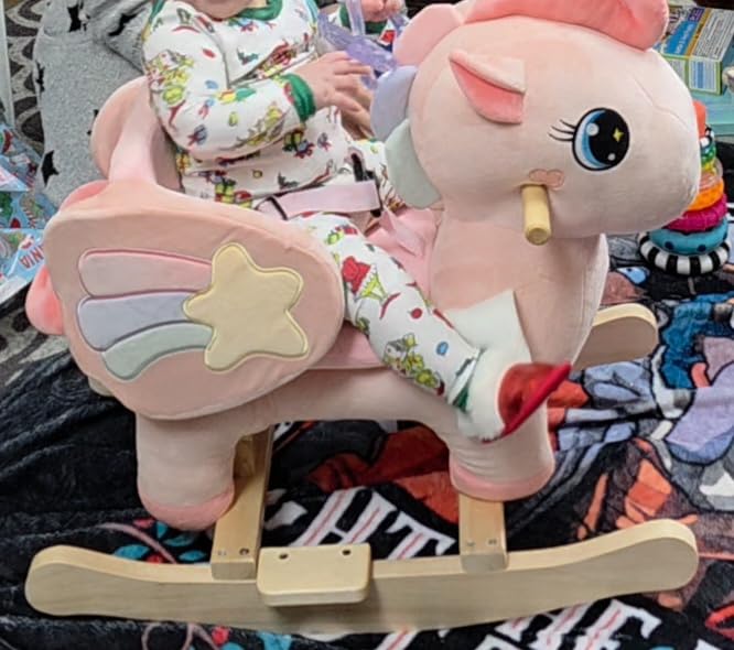 FUNLIO Unicorn Baby Rocking Horse, Pink Fairy Unicorn Rocking Horse for Toddlers 6 Months to 3 Years, Stuffed Ride-on Animal Rocker, Easy to Assemble, Nursery, CPC & CE Certified customer photo 1