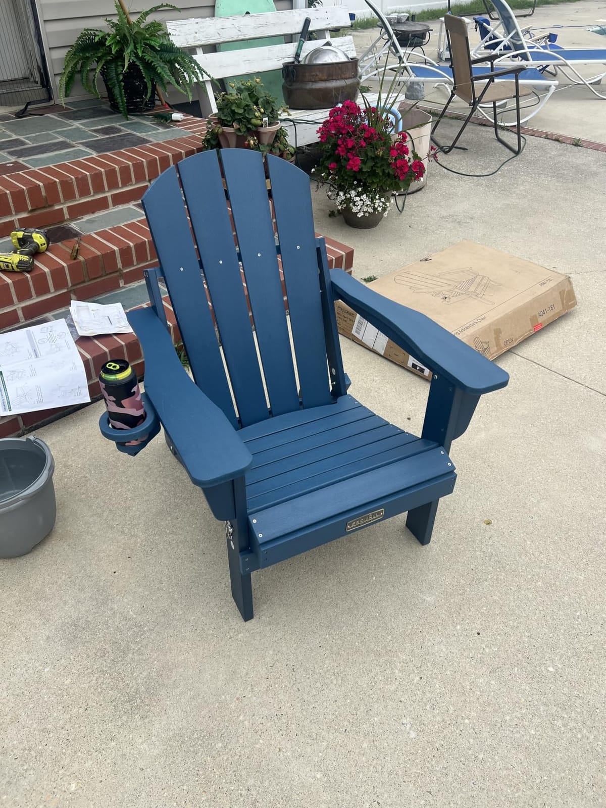 SERWALL Folding Adirondack Chair Set of 4 with Cup Holder for Fire Pit-Blue customer photo 1
