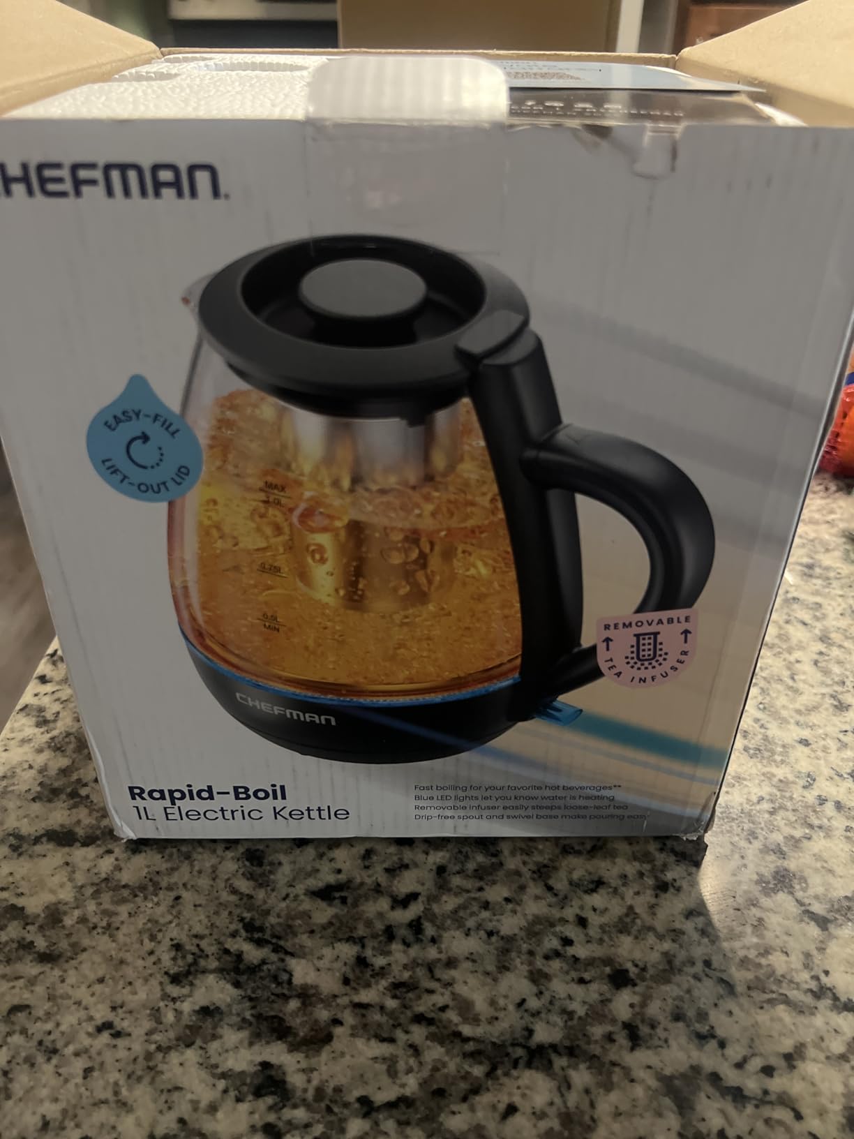 Chefman Electric Kettle with Tea Infuser, Compact 1L (4 Cups), 1500W, Removable Lid for Easy Cleaning, Boil-Dry Protection, Stainless Steel Filter, BPA Free, Auto Shut Off, Small Electric Tea Kettle customer photo 2