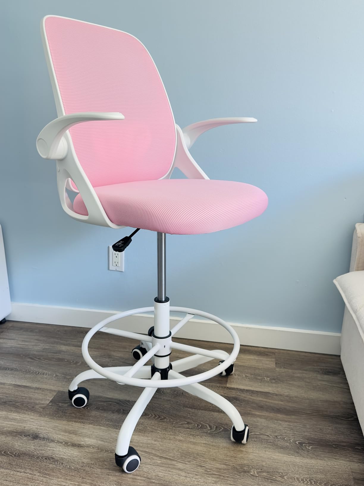 Kensaker Drafting Chair Tall Office Chair, Ergonomic Standing Desk Chair with Adjustable Foot Ring and Flip-up Armrests, Mesh Computer Chair for Art Studio, 300 LBS, Black customer photo 1