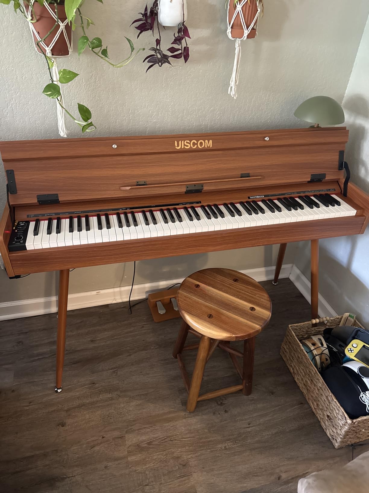 UISCOM 88 Key Weighted Home Digital Piano, Wooden Desk Keyboard, Triple-Pedal | Transforms Between Desk and Vanity, Progressive Hammer-Action Keyboard, Perfect for Beginners with MIDI Functionality, Brown customer photo 1