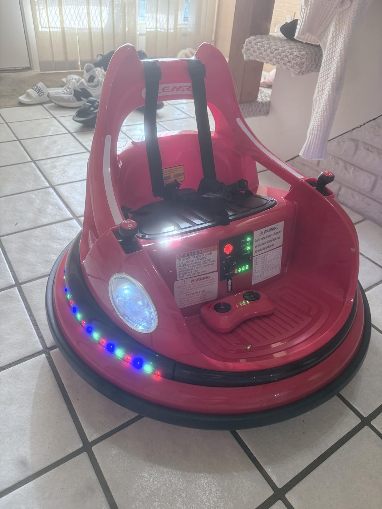 ELEMARA Bumper Car, 1.9MPH Max, 12V Electric Car for Kids W/Parent Remote, Bluetooth Ride on Toys, Ride on Car W/2-Speed, 2 Driving Mode, 360°Spin, Music,5 Lighting Mode, DIY Stickers, Blue customer photo 1