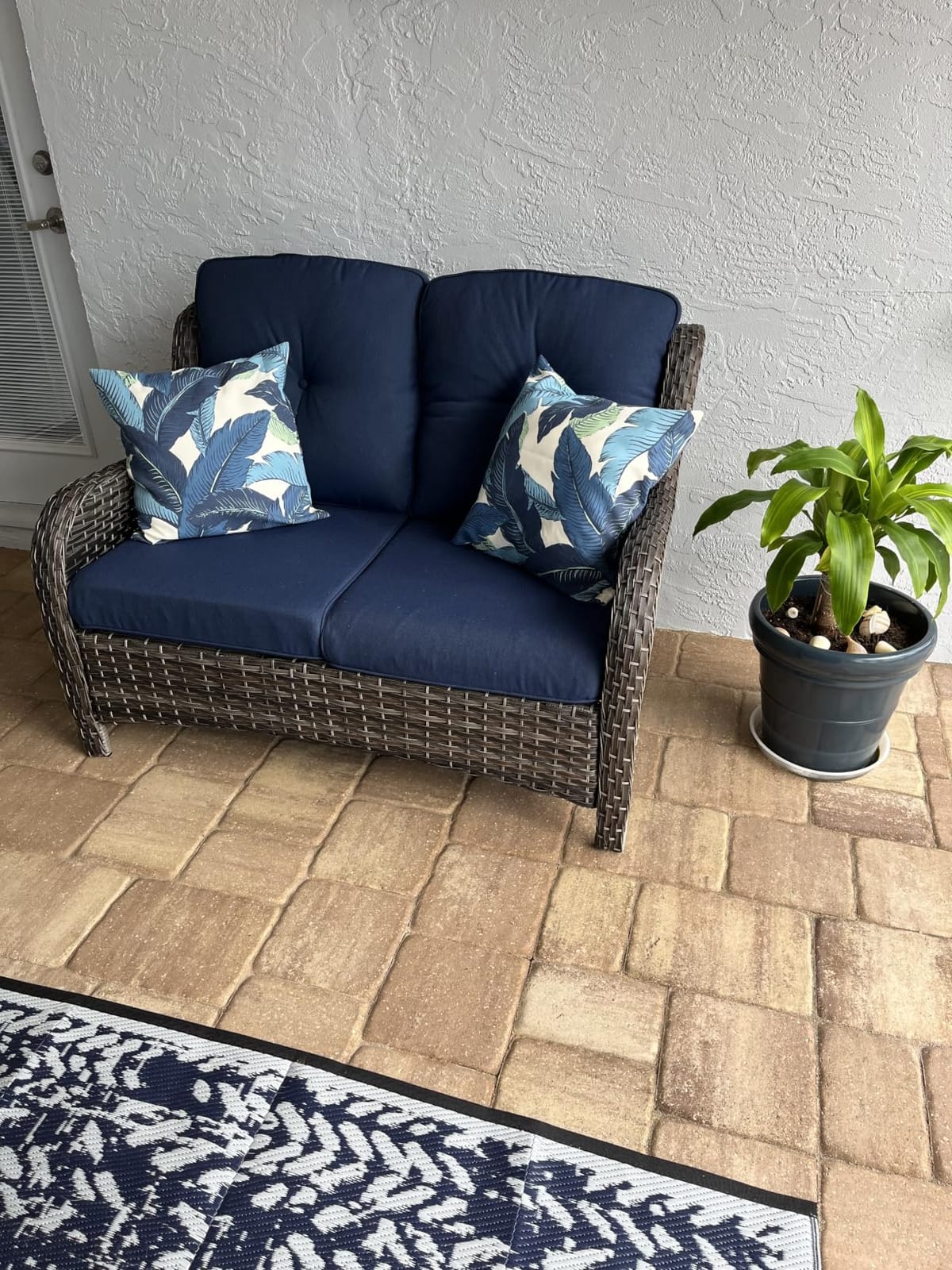 Wicker Patio Loveseat, 2 Seat Outdoor Couch with Thickened Olefin Cushions, High Back and Deep Seating, Hand-Woven PE Rattan for Porch, Deck, Balcony customer photo 1