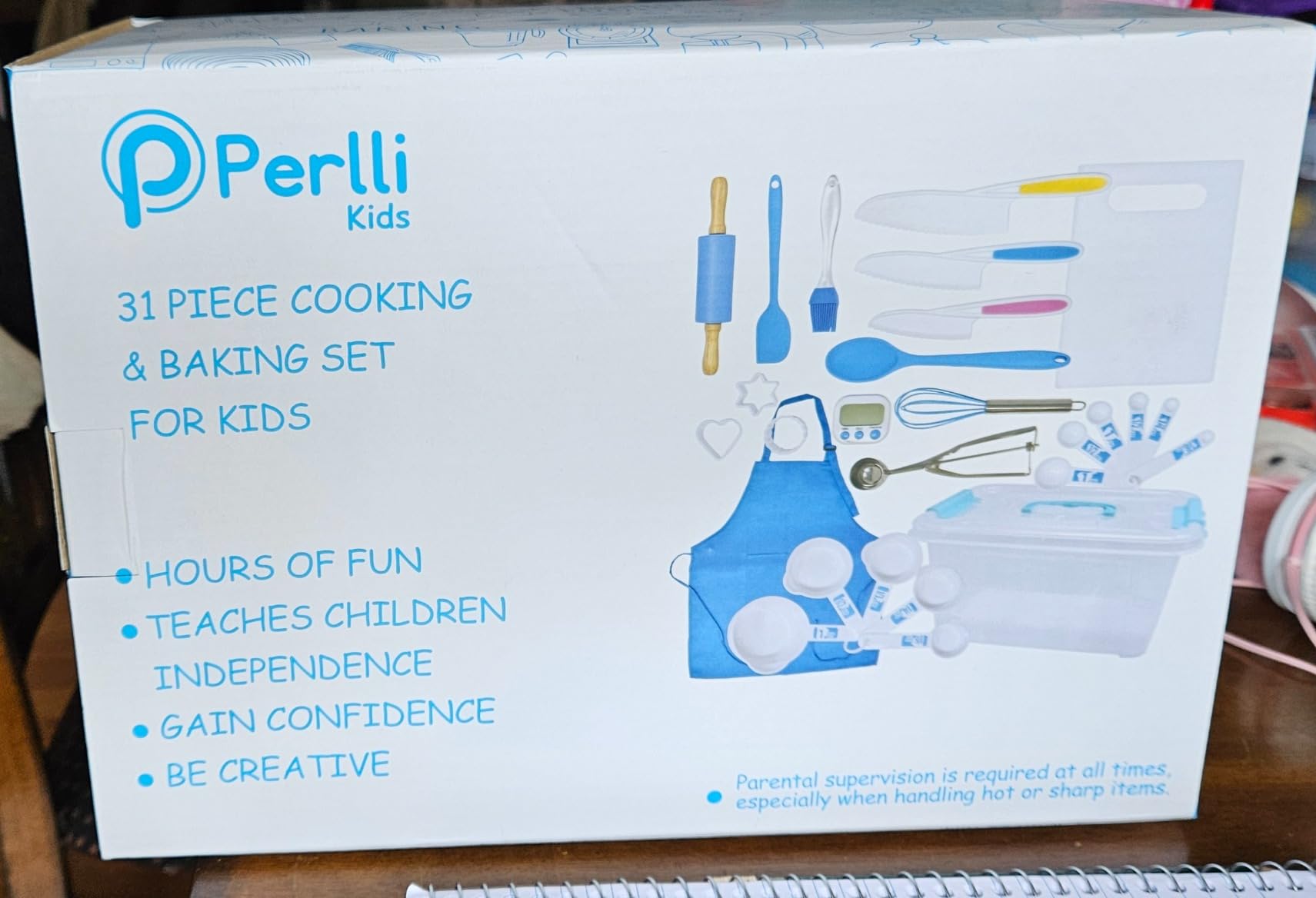 PERLLI Kids Real Cooking and Baking Supplies Gift Set with Case (Blue) | 31 Piece Montessori Junior Chef Kitchen Set with Toddler Utensils, Kids Knife Set for Fine Motor Skills for Children Ages 6+ customer photo 2