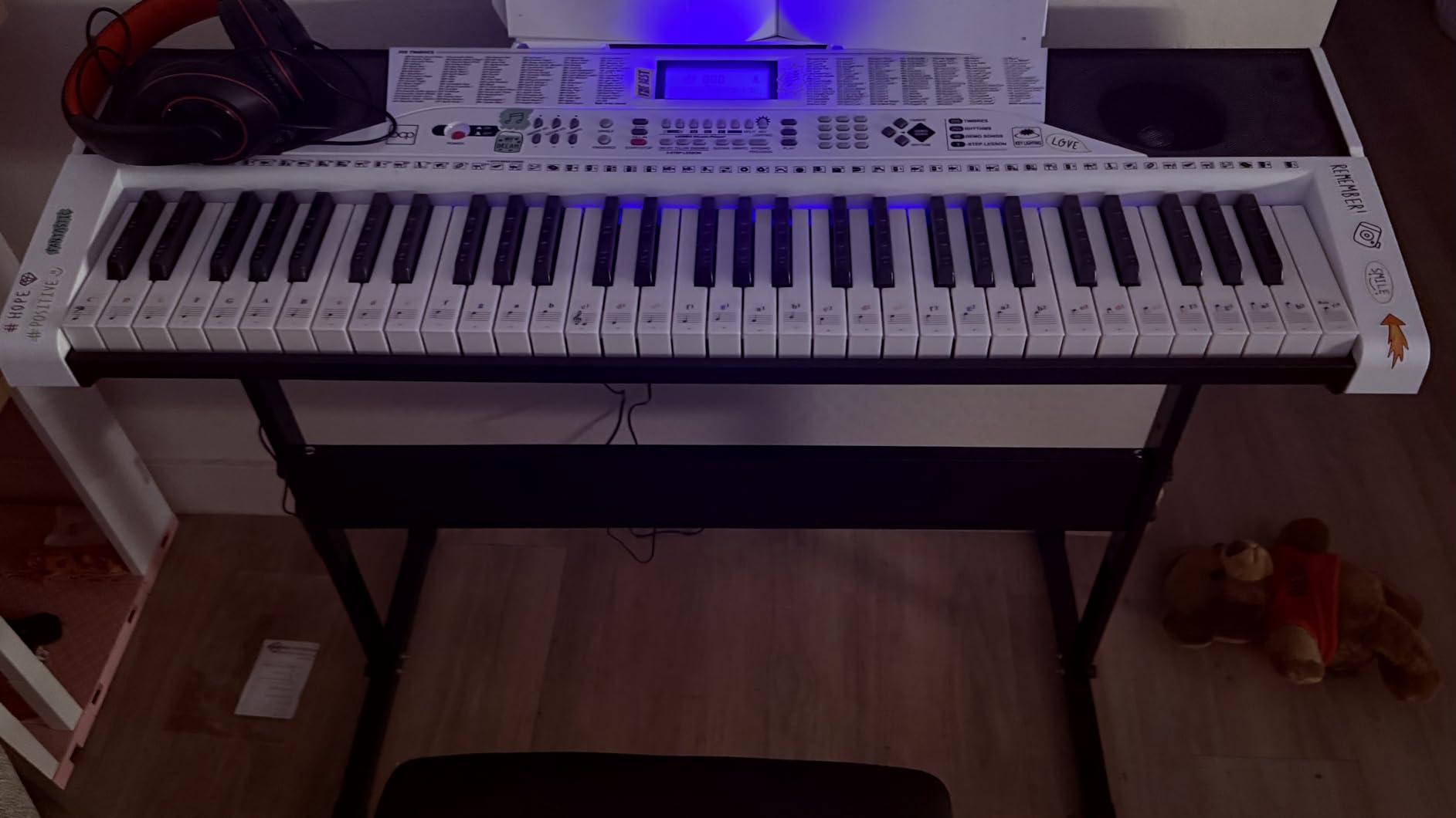 Best Choice Products 61-Key Beginners Complete Electronic Keyboard Piano Set w/Lighted Keys, LCD Screen, Headphones, Stand, Bench, Teaching Modes, Note Stickers, Built-In Speakers - Blue customer photo 1