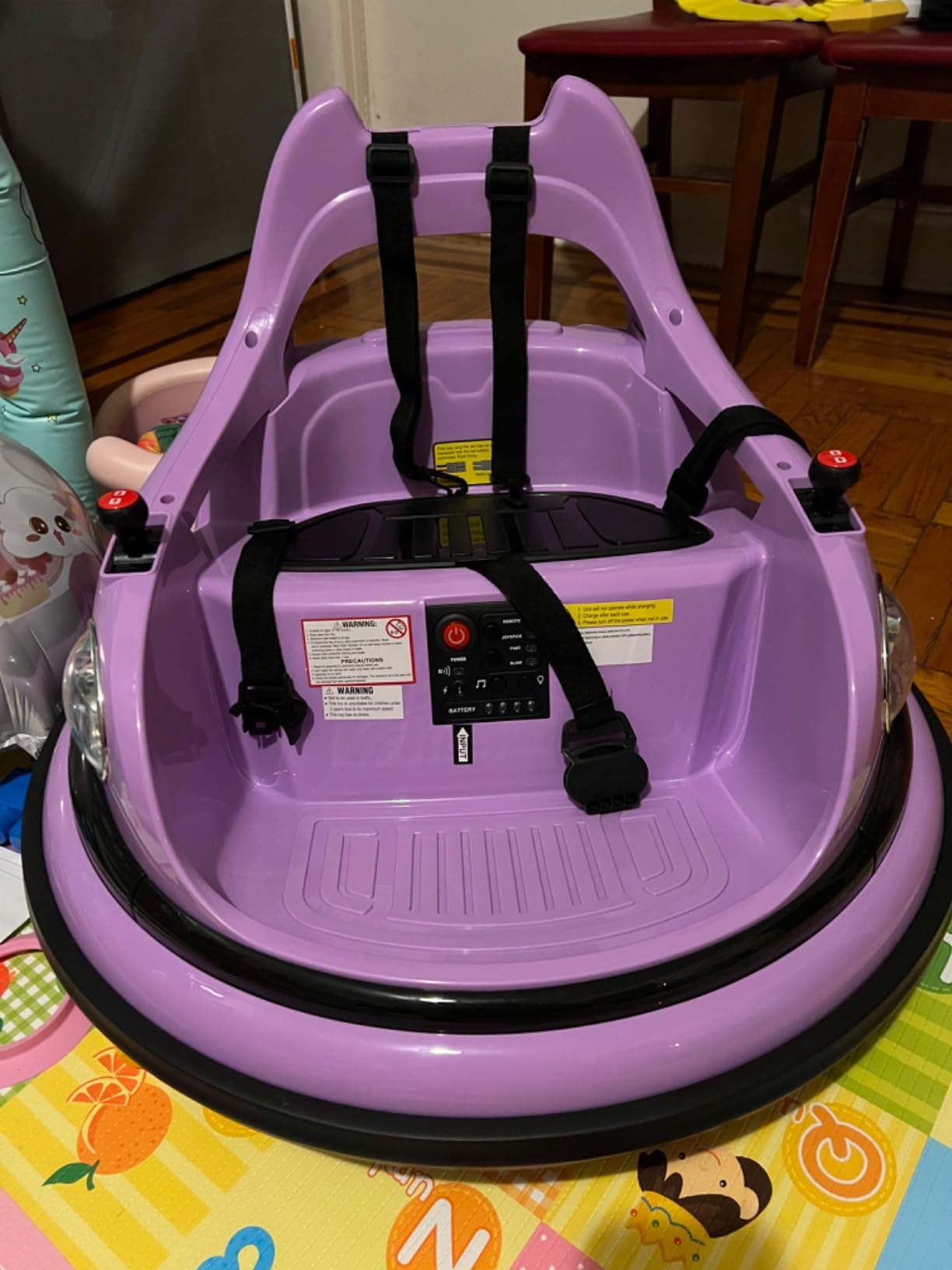 12V Bumper Car for Kids, Bumper Car for Toddlers W/Remote Control, Electric Ride On Car with LED Lights & 360 Degree Spin, Bluetooth, Anti-Collision Padding 5-Point Safety Belt, Purple customer photo 2