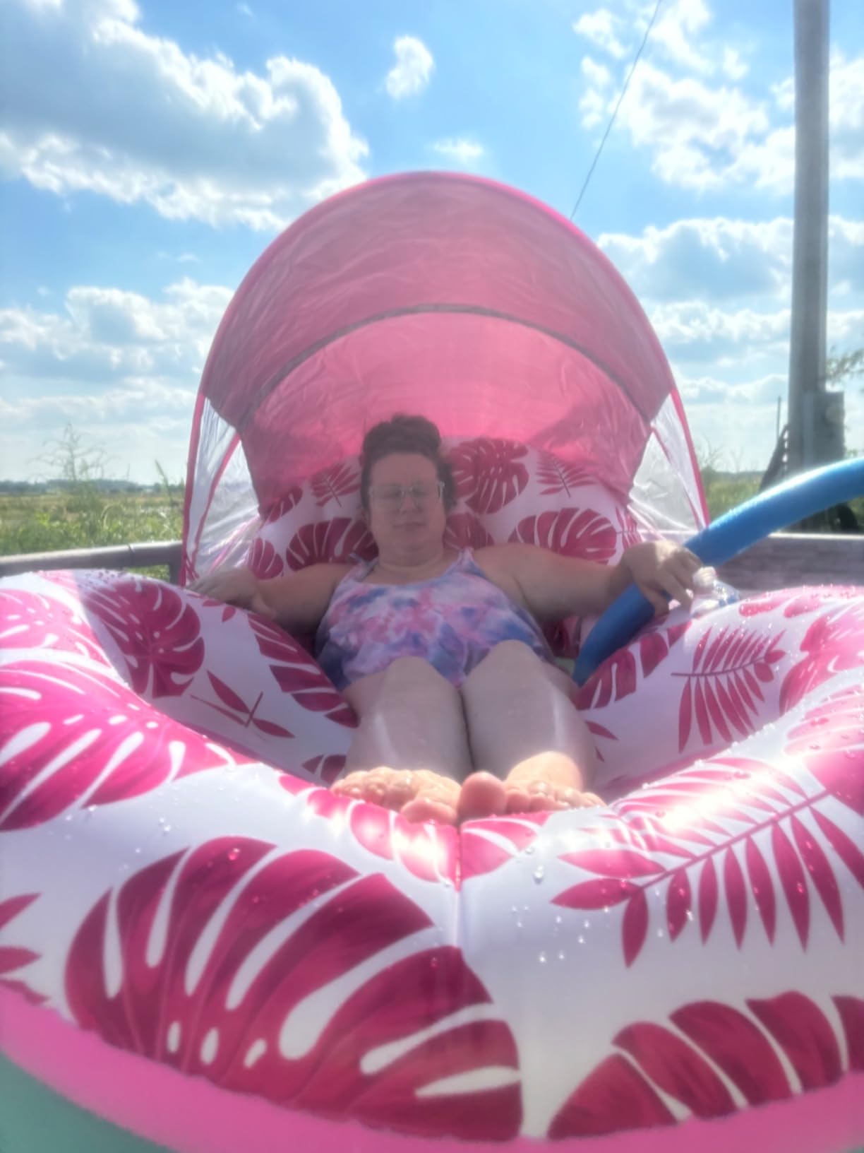 COOLCOOLDEE Pool Lounge Float with Canopy UPF50+,Extra Large Pool Floats for Adults Heavy Duty,Inflatable Lounger Float with Cup Holder & Backrest,Footrest customer photo 1