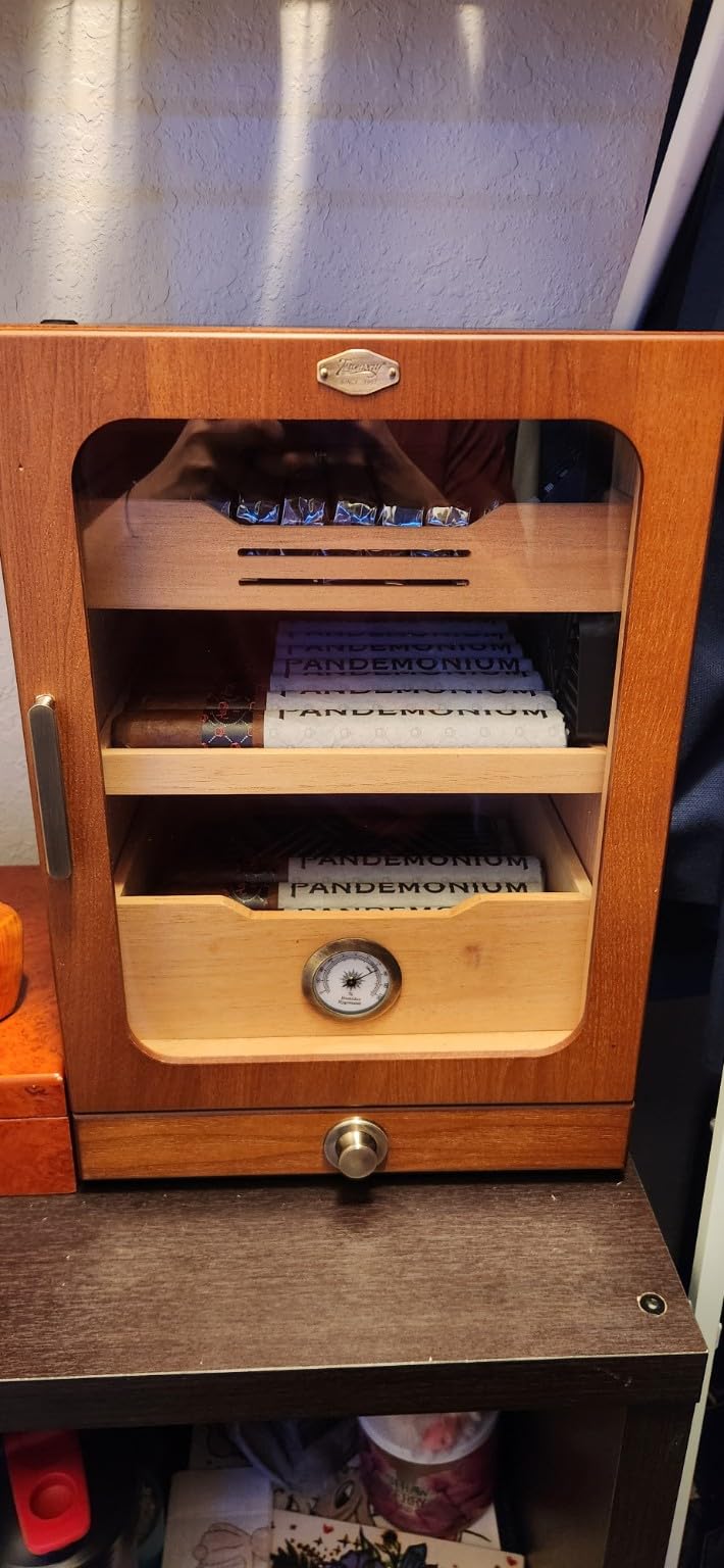 Tesonway Cigar Humidor, Desktop Cigar Humidor Cabinet Light Control System with Spanish Cedar Wood Shelves, Hygrometer, 3 Humidifiers and Cigar Accessories Drawer, Father's Day Gift for Men (Black) customer photo 2