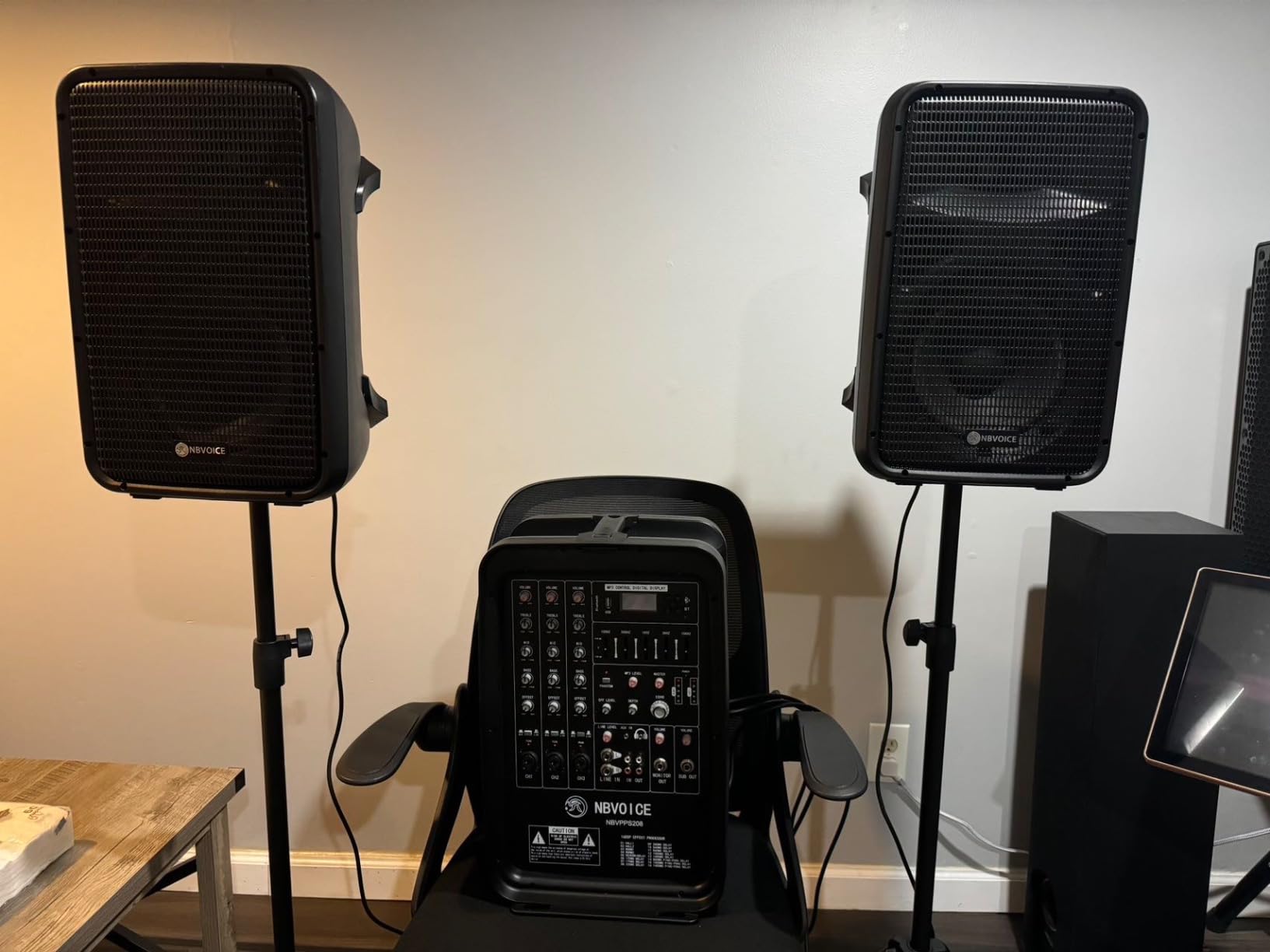 NBVOICE Professional Portable All-in-One Integrated 2-Way PA System Fixed Setup, Suitcase Design w/ 8-Channel Mixer, 2 Speaker Stands, Bluetooth, Mic for Performances, Presentations customer photo 1