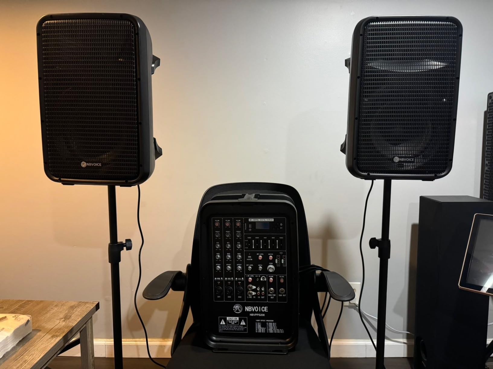 NBVOICE Professional Portable All-in-One Integrated 2-Way PA System Fixed Setup, Suitcase Design w/ 8-Channel Mixer, 2 Speaker Stands, Bluetooth, Mic for Performances, Presentations customer photo 2