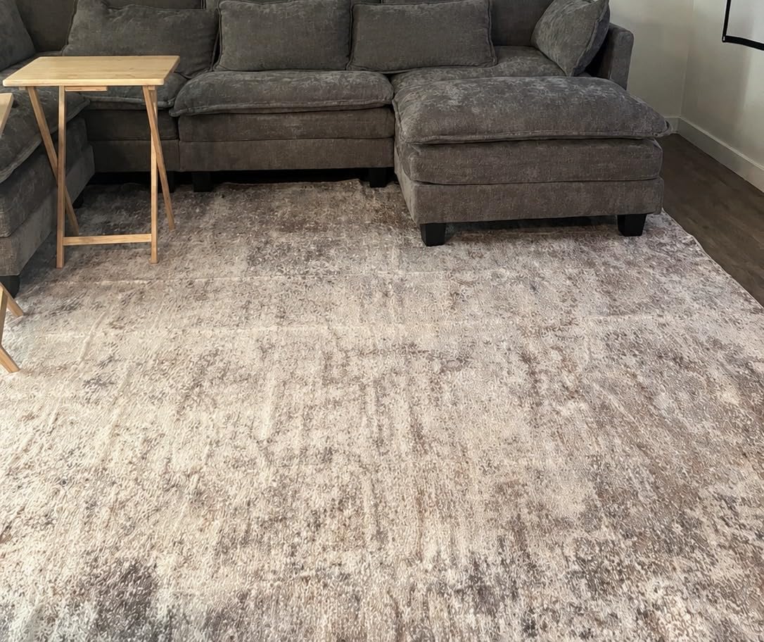 UERMEI 8x10 Area Rug Living Room Rugs - Washable Neutral Modern Abstract Soft Thin Large Rug Indoor Floor No Slip Rug Carpet for Bedroom Under Dining Table Home Office Decor - Brown Grey customer photo 2