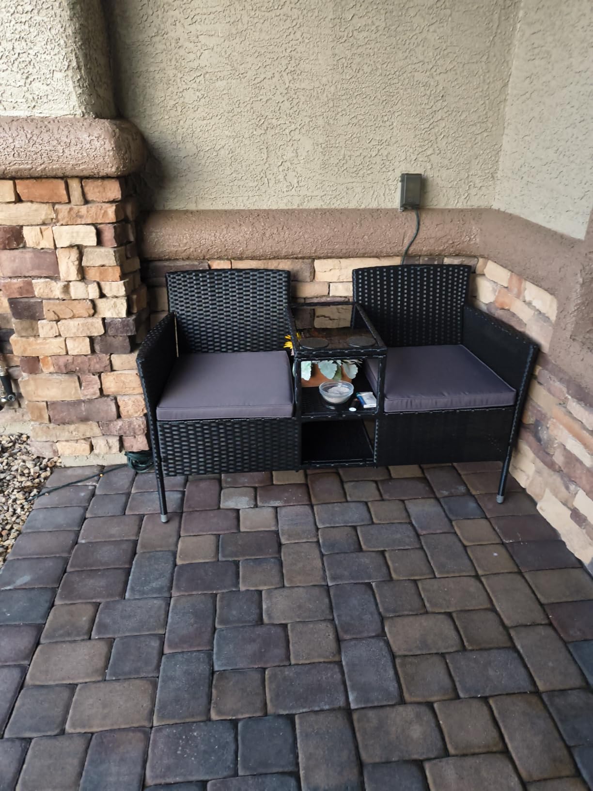 Flamaker Outdoor Furniture Patio Loveseat Wicker 2-Seat Porch Chairs Beige customer photo 2