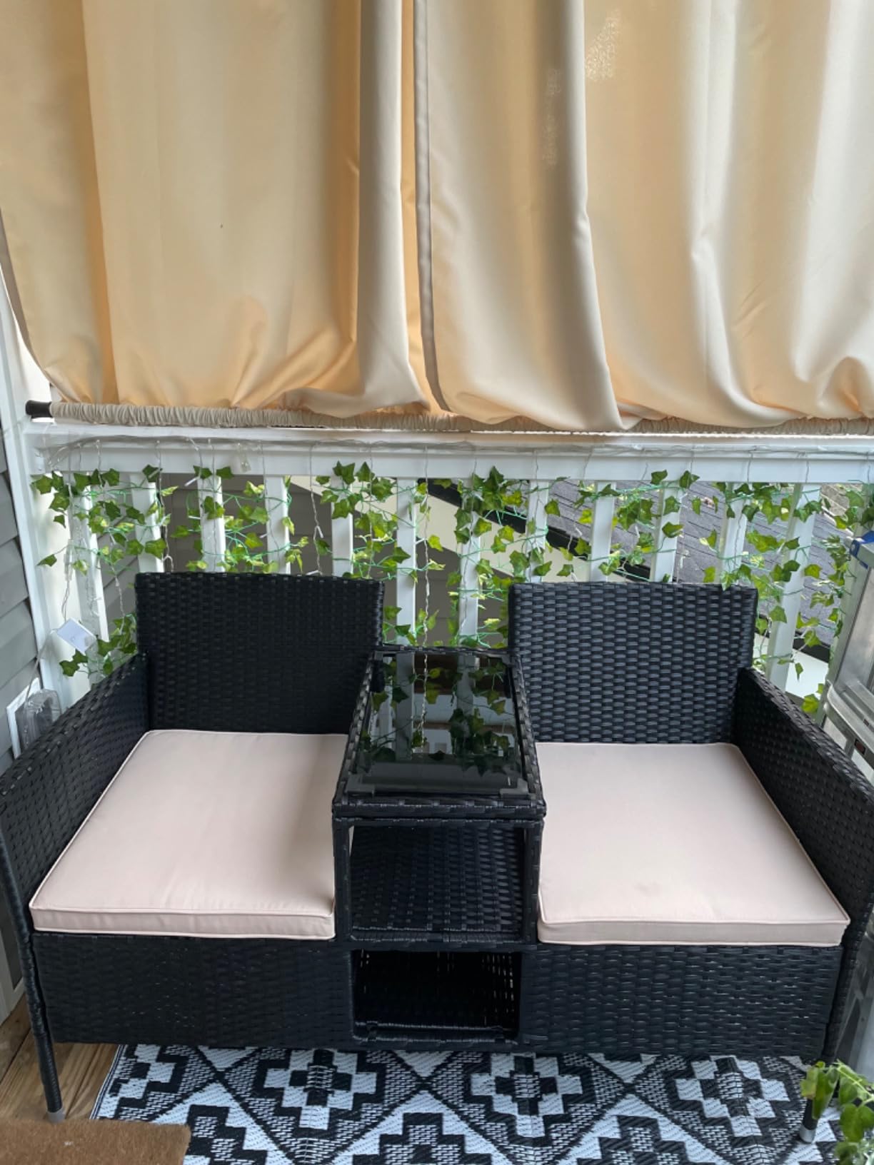Devoko Outdoor Patio Loveseat Rattan 2-Seat Patio Conversation Set, Beige customer photo 1
