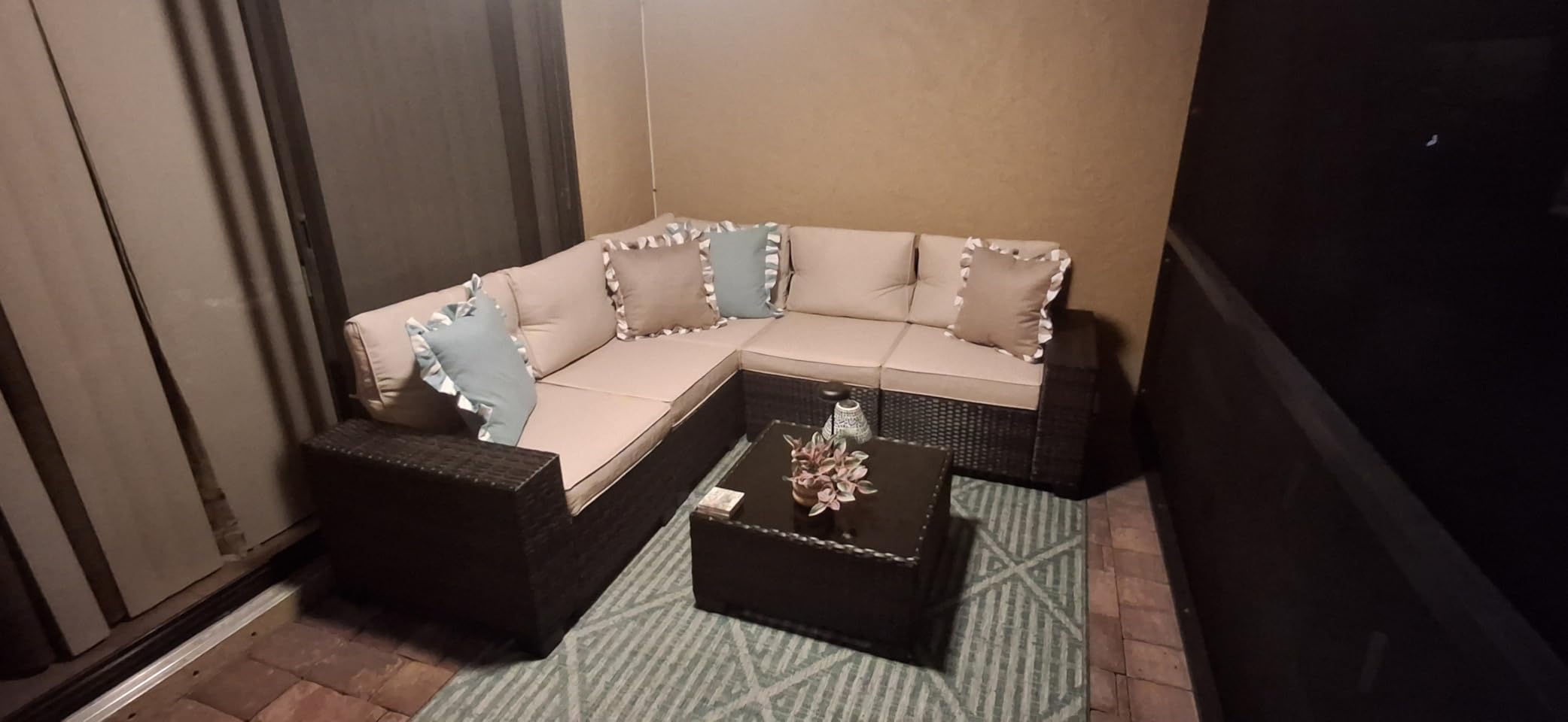 JOYURE 8 Pieces Patio Furniture Set All-Weather Outdoor Wicker Sectional Conversation Sofa Rattan Patio Seating Sofa with Cushion and Glass Table for Porch Poolside,Beige customer photo 1