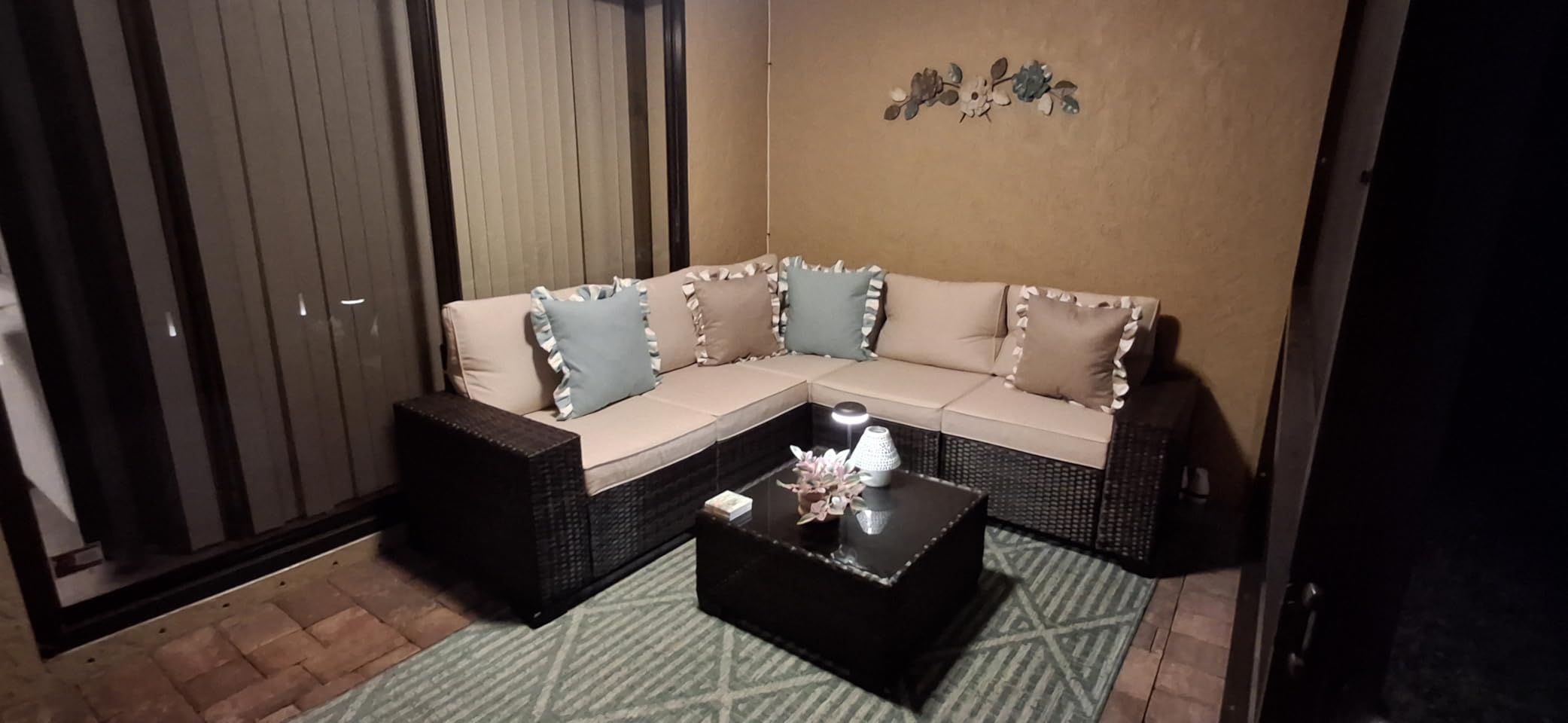JOYURE 8 Pieces Patio Furniture Set All-Weather Outdoor Wicker Sectional Conversation Sofa Rattan Patio Seating Sofa with Cushion and Glass Table for Porch Poolside,Beige customer photo 2