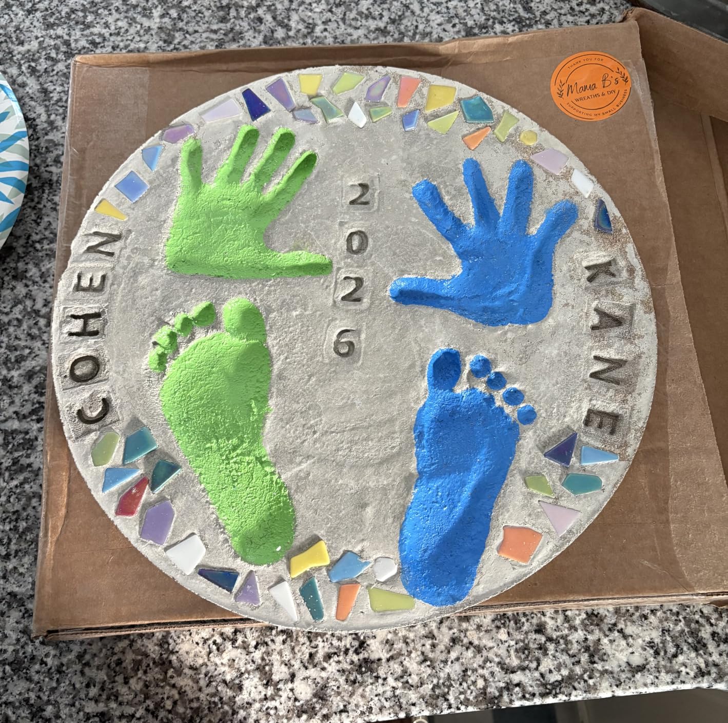 Large DIY Stepping Stone Kit, Handprint Stepping Stone, Mother's Day Gift, Footprint Stepping Stone (14 Inch + Stamp Set) customer photo 1